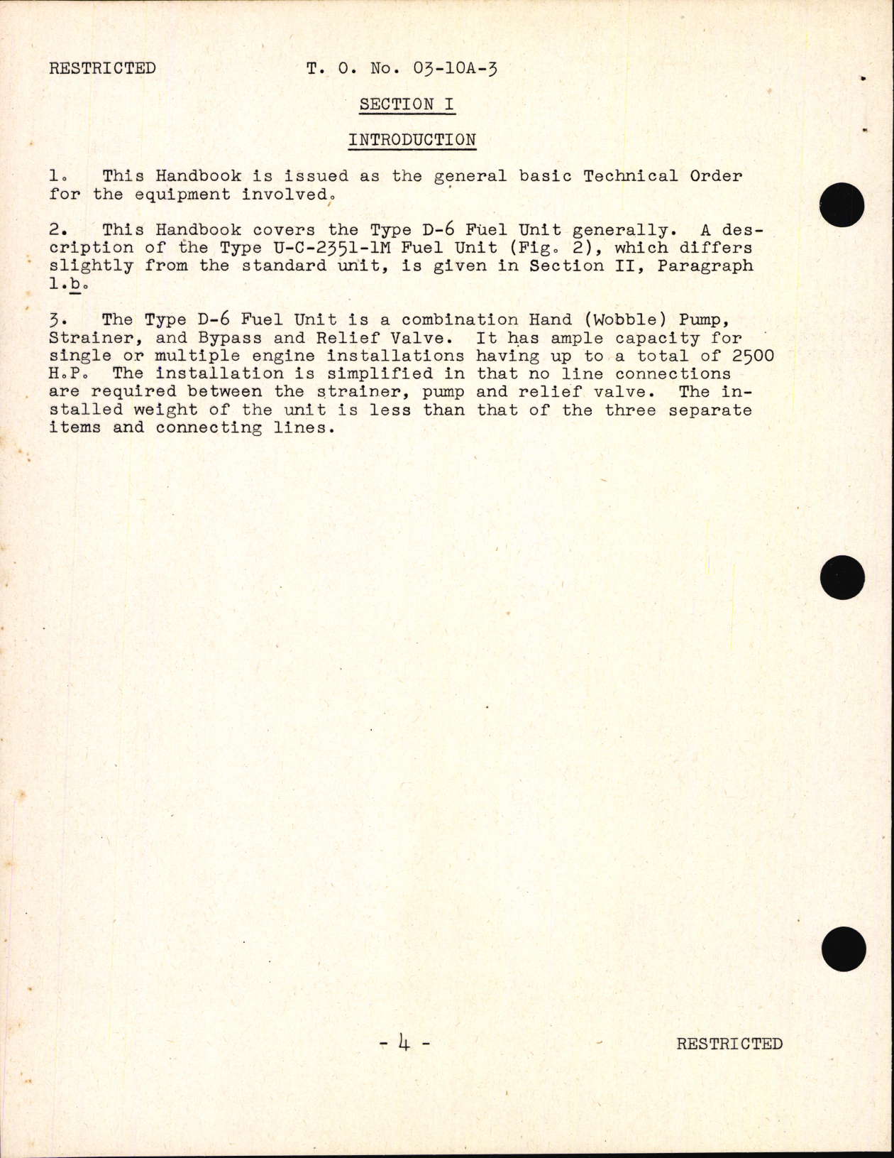 Sample page 6 from AirCorps Library document: Preliminary Handbook of Instructions with Parts Catalog for Type D-6 Fuel System Unit