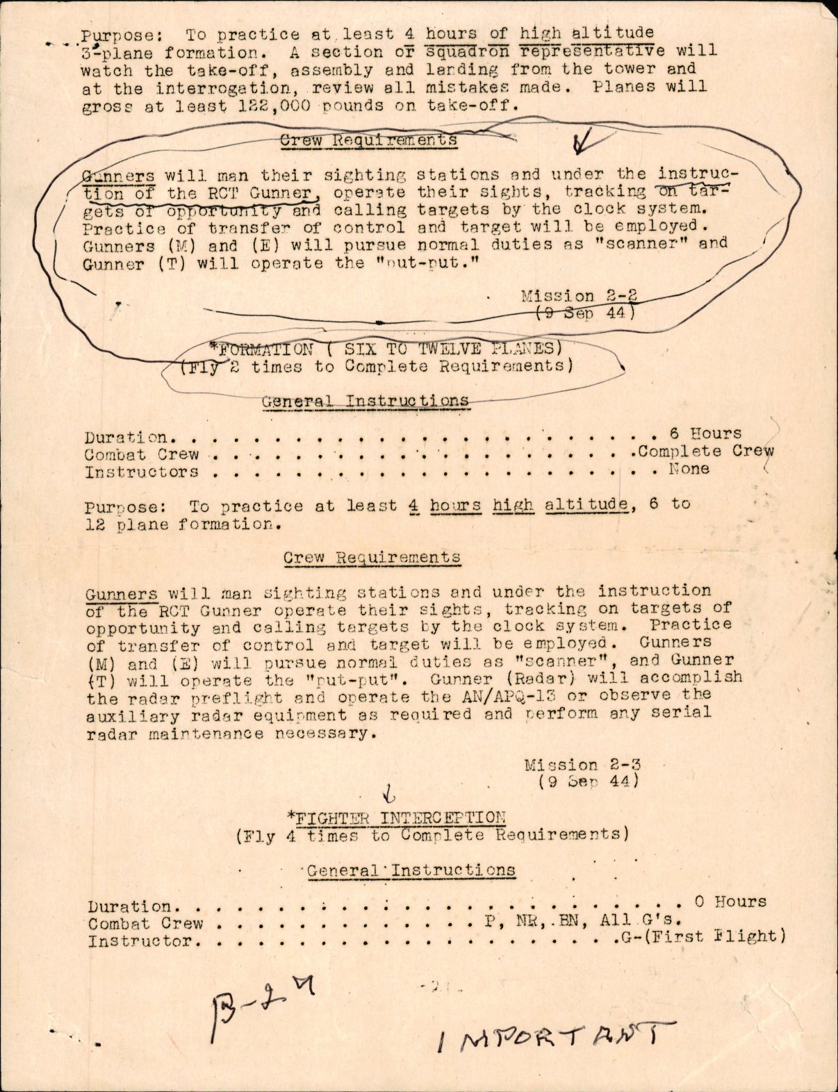 Sample page 1 from AirCorps Library document: B-29 Crew Requirements for Mission 2-2