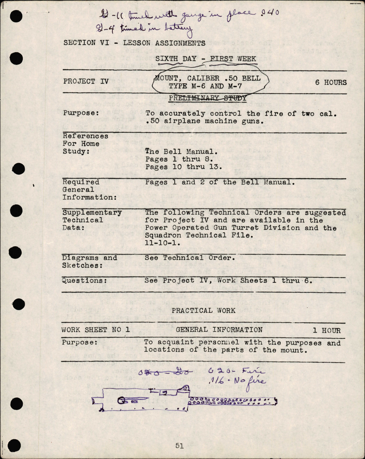 Sample page 1 from AirCorps Library document: Lesson Assignments for Mount, Caliber .50 Bell Type M-6 and M-7