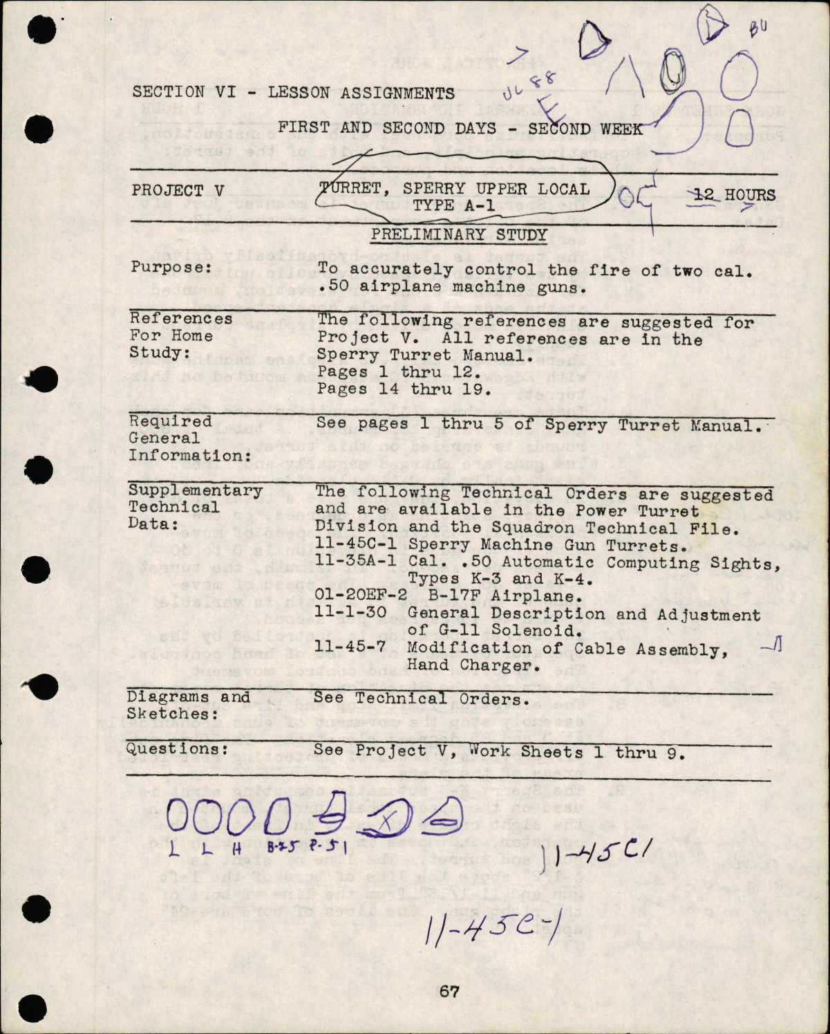 Sample page 1 from AirCorps Library document: Lesson Assignments for Turret, Sperry Upper Local Type A-1