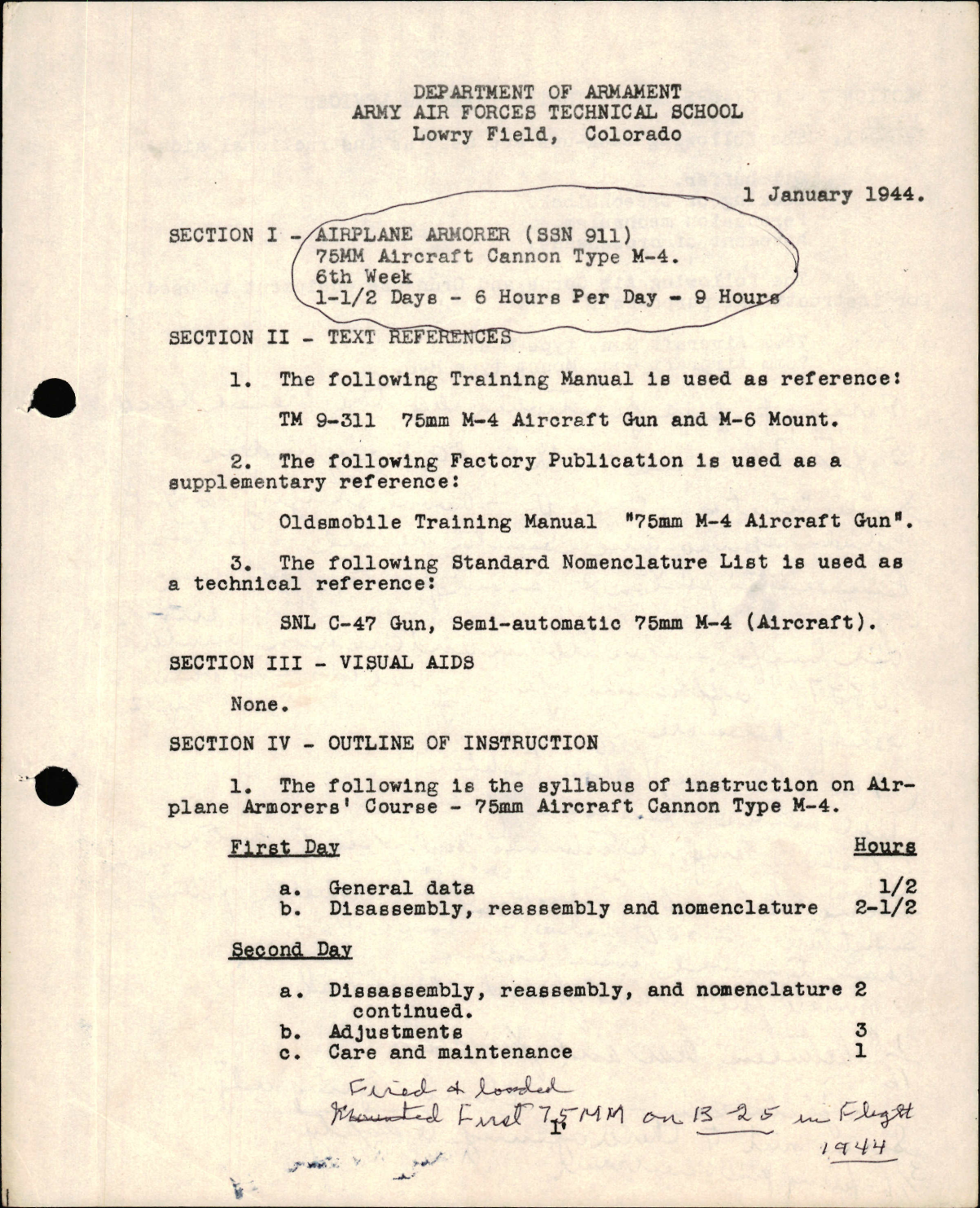 Sample page 1 from AirCorps Library document: Airplane Armorer - 75mm Aircraft Cannon Type M-4