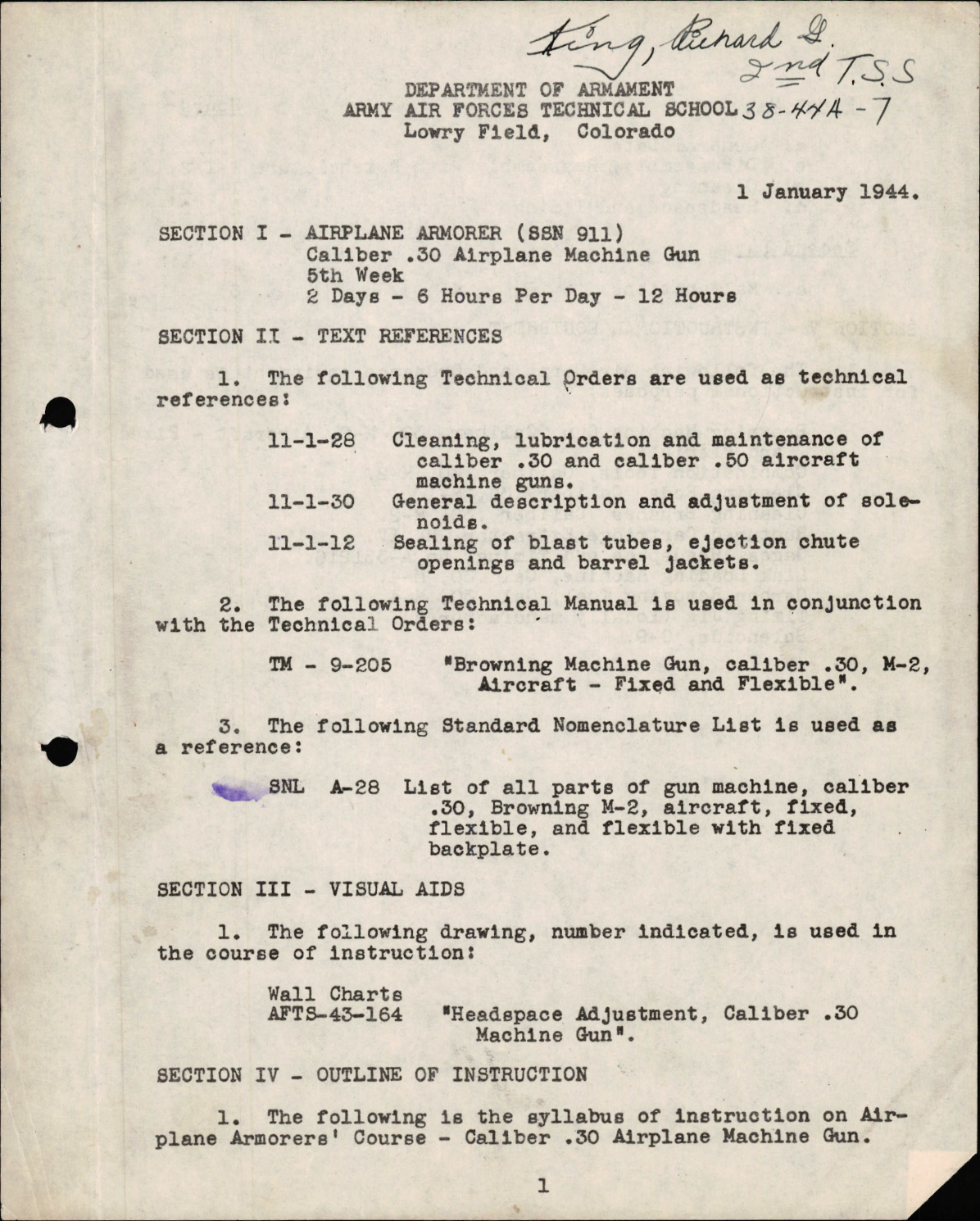 Sample page 1 from AirCorps Library document: Airplane Armorer - Caliber .30 Airplane Machine Gun