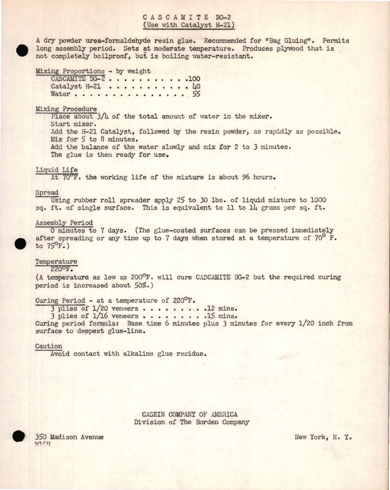 Sample page 1 from AirCorps Library document: Cascamite BG-2 (Use with Catalyst H-21) 