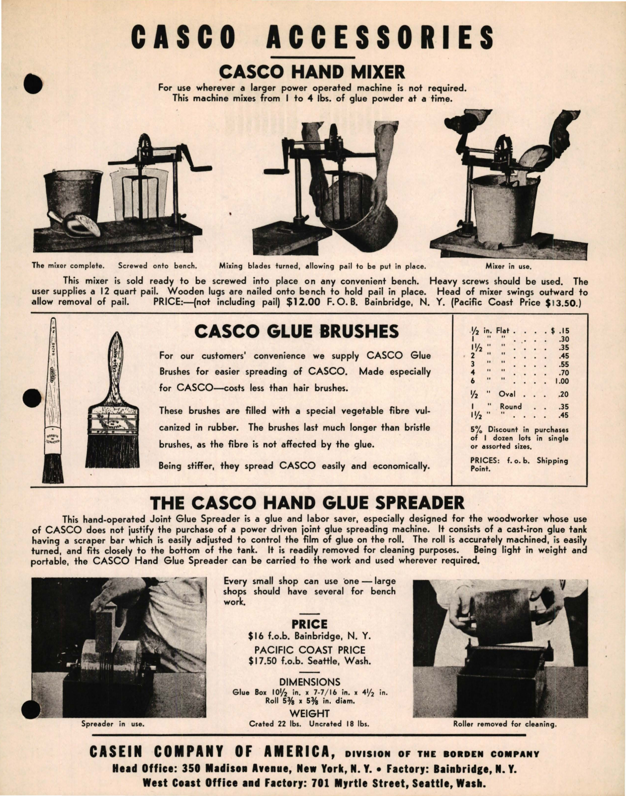 Sample page 1 from AirCorps Library document: Casco Accessories, Hand Mixer, Glue Brushes, Hand Glue Spreader Price list 