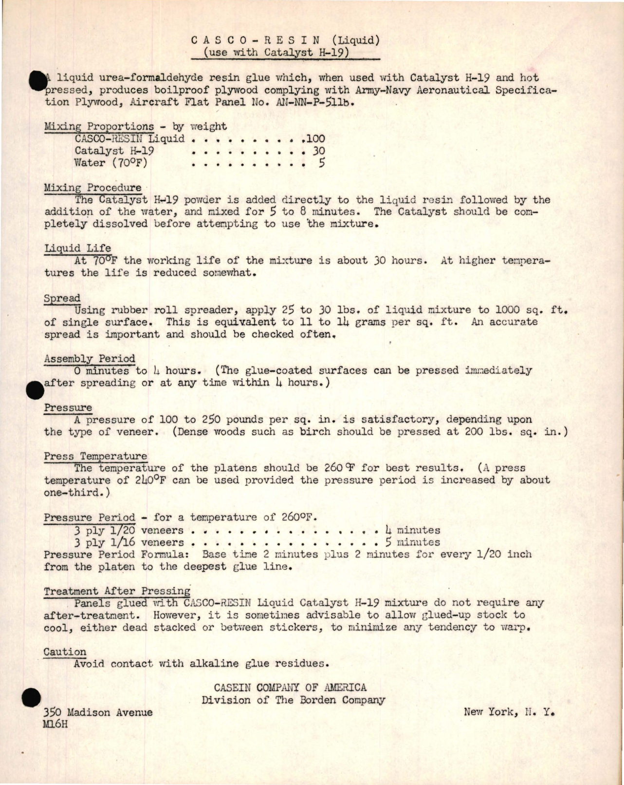 Sample page 1 from AirCorps Library document: Casco-Resin (Use with Catalyst H-19) 