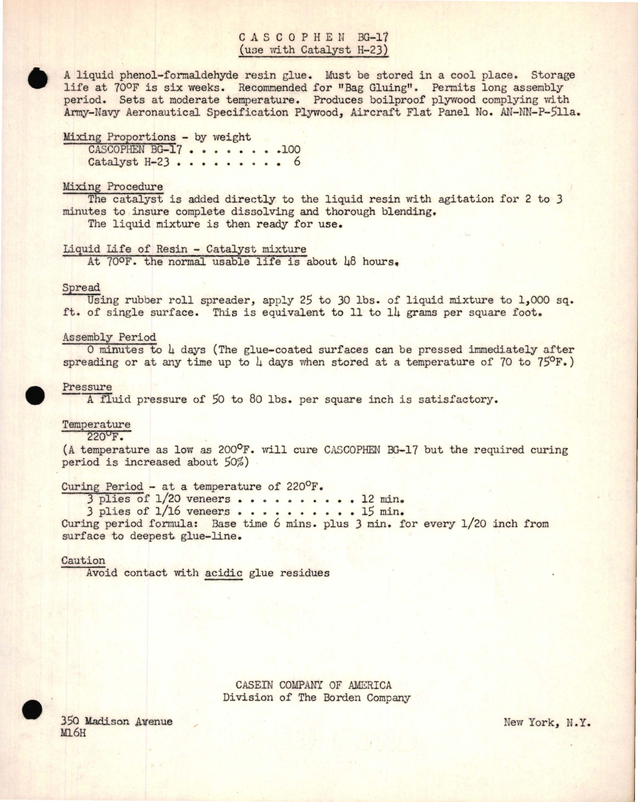 Sample page 1 from AirCorps Library document: Cascophen BG-17 (Use with Catalyst H-23) 