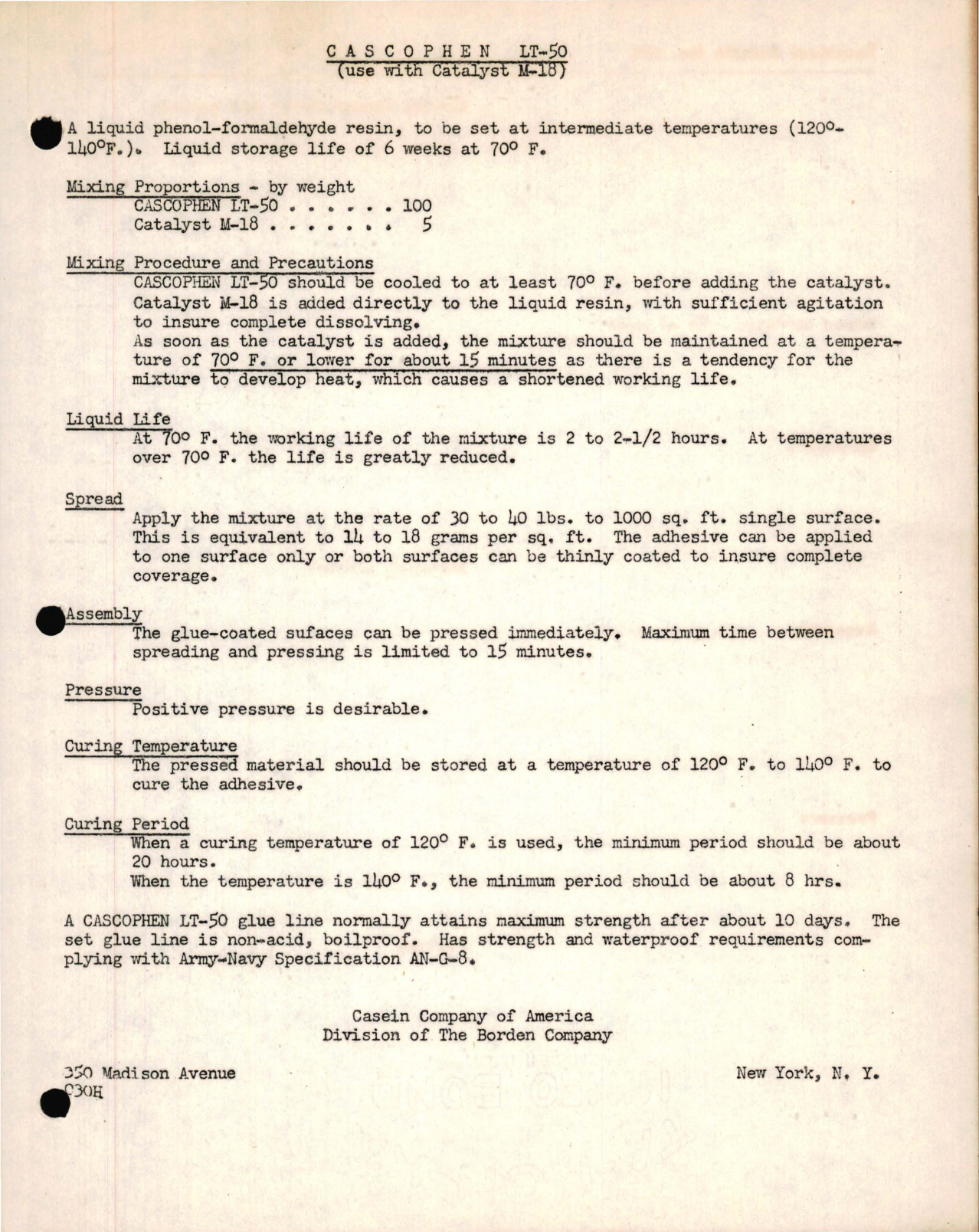 Sample page 1 from AirCorps Library document: Cascophen LT-50 (Use with Catalyst M-18) 