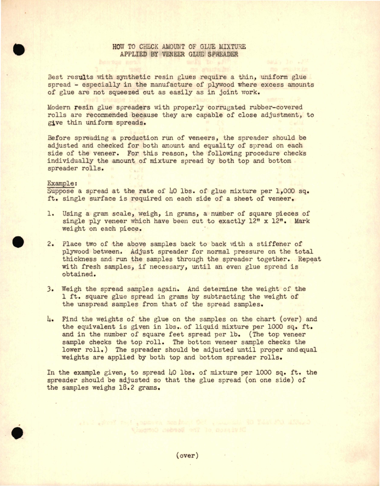 Sample page 1 from AirCorps Library document: How to Check Amount of Glue Mixture Applied by Veneer Glue Spreader 