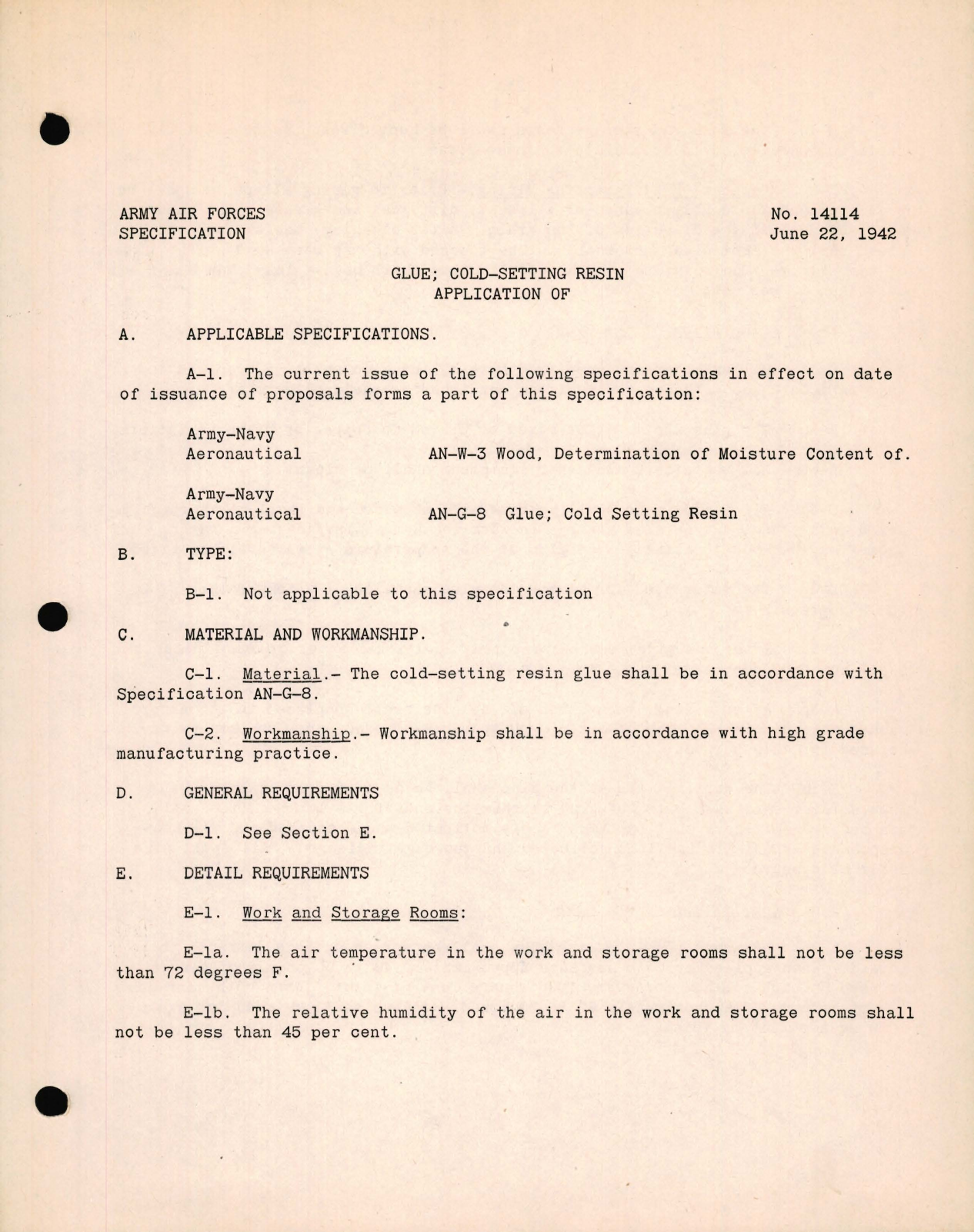 Sample page 1 from AirCorps Library document: Glue, Cold-Setting Resin Application of