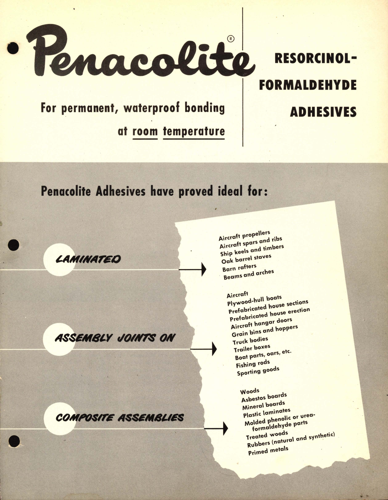 Sample page 1 from AirCorps Library document: Penacolite Resorcinol-Formaldehyde Adhesives Brochure