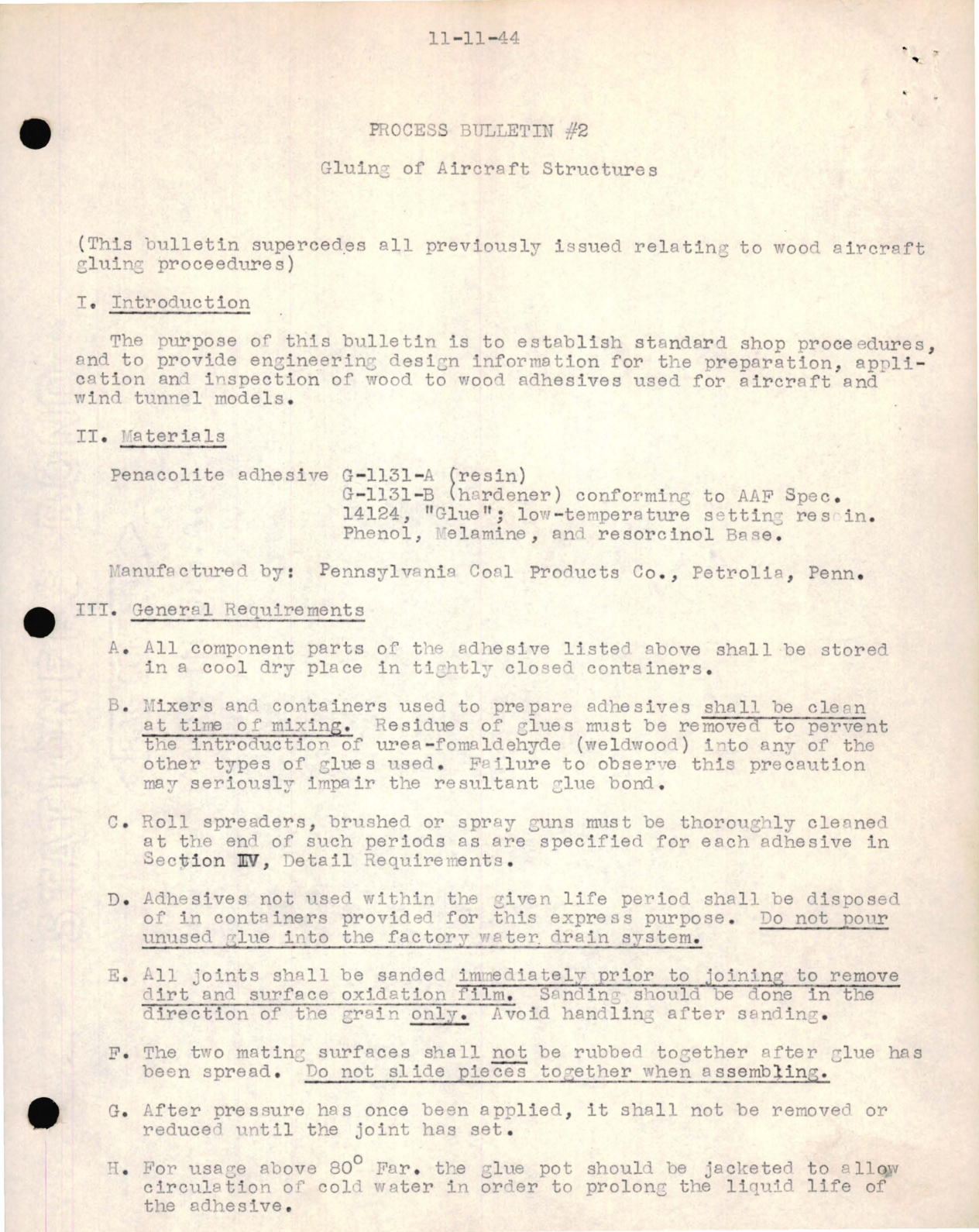 Sample page 1 from AirCorps Library document: Process Bulletin #2 Gluing of Aircraft Structures