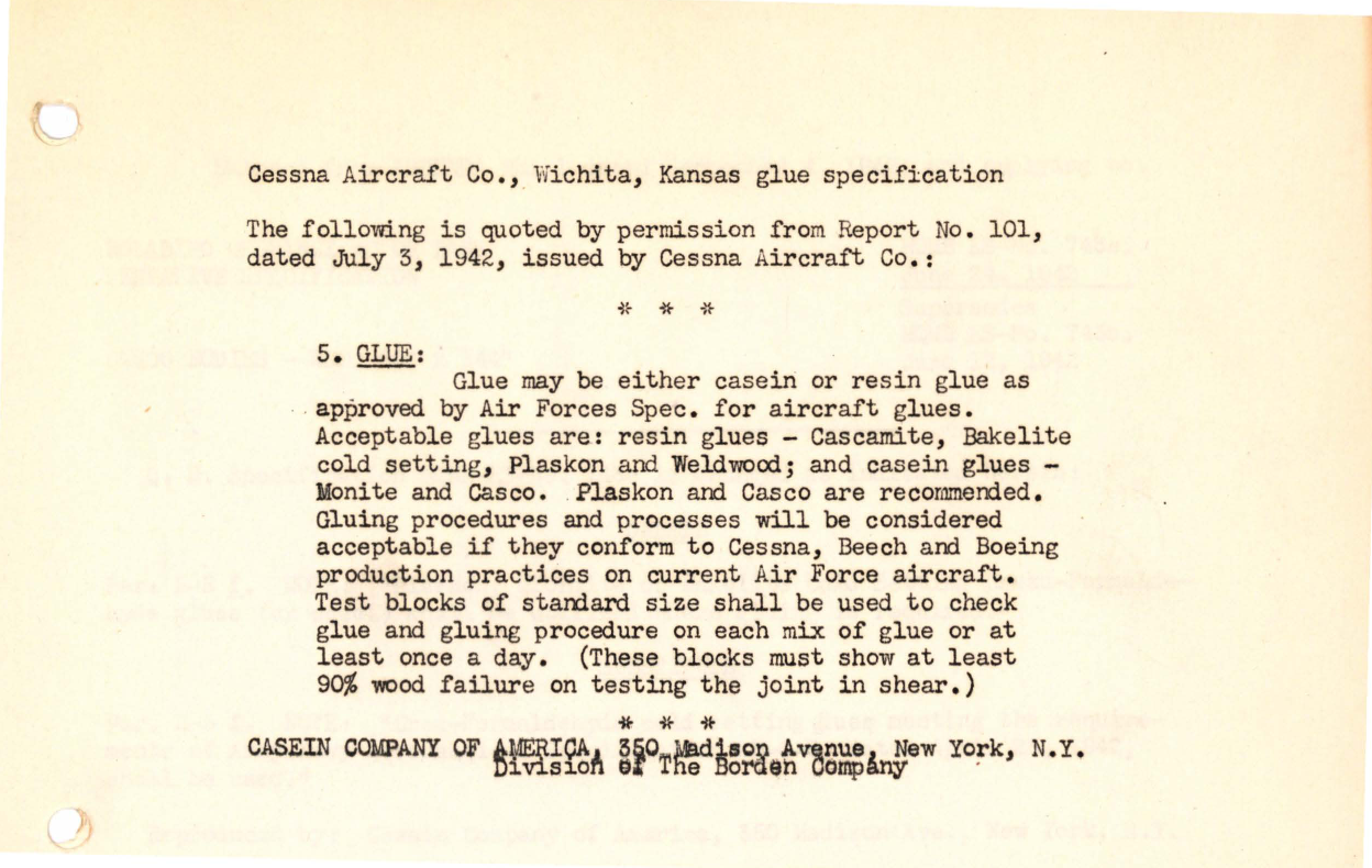 Sample page 1 from AirCorps Library document: Cessna Kansas Glue Specification