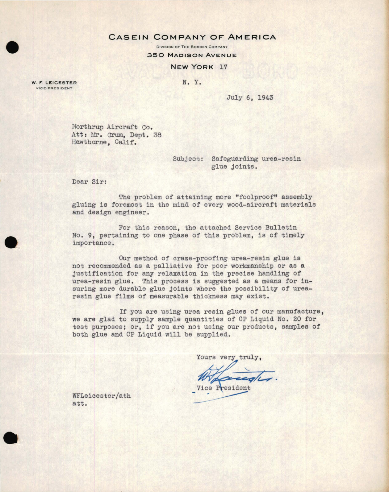 Sample page 1 from AirCorps Library document: Importance of Crazeproofness with a Safeguarding Urea-Resin Glue Joints letter 