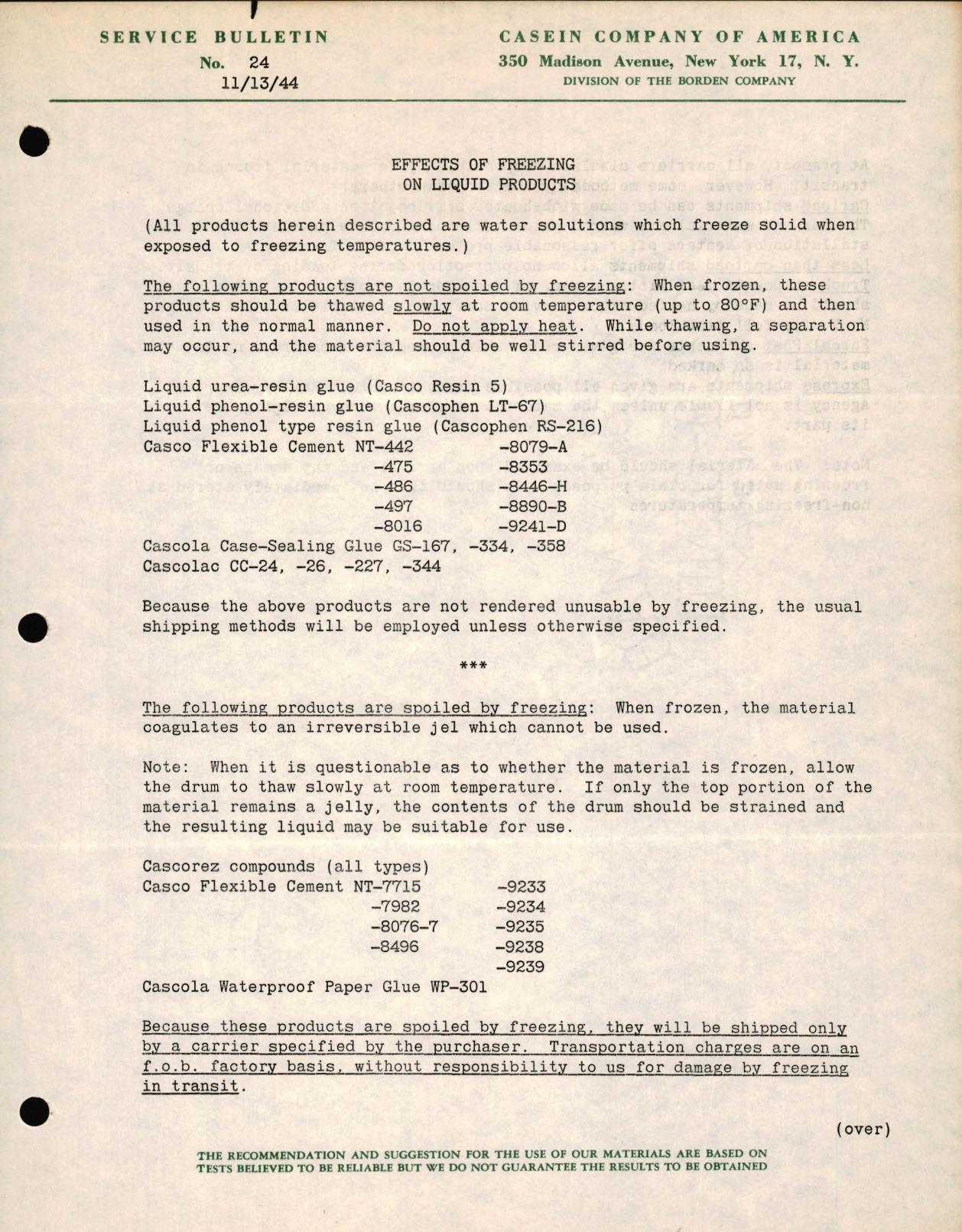 Sample page 1 from AirCorps Library document:  Effects of Freezing on Liquid Products 