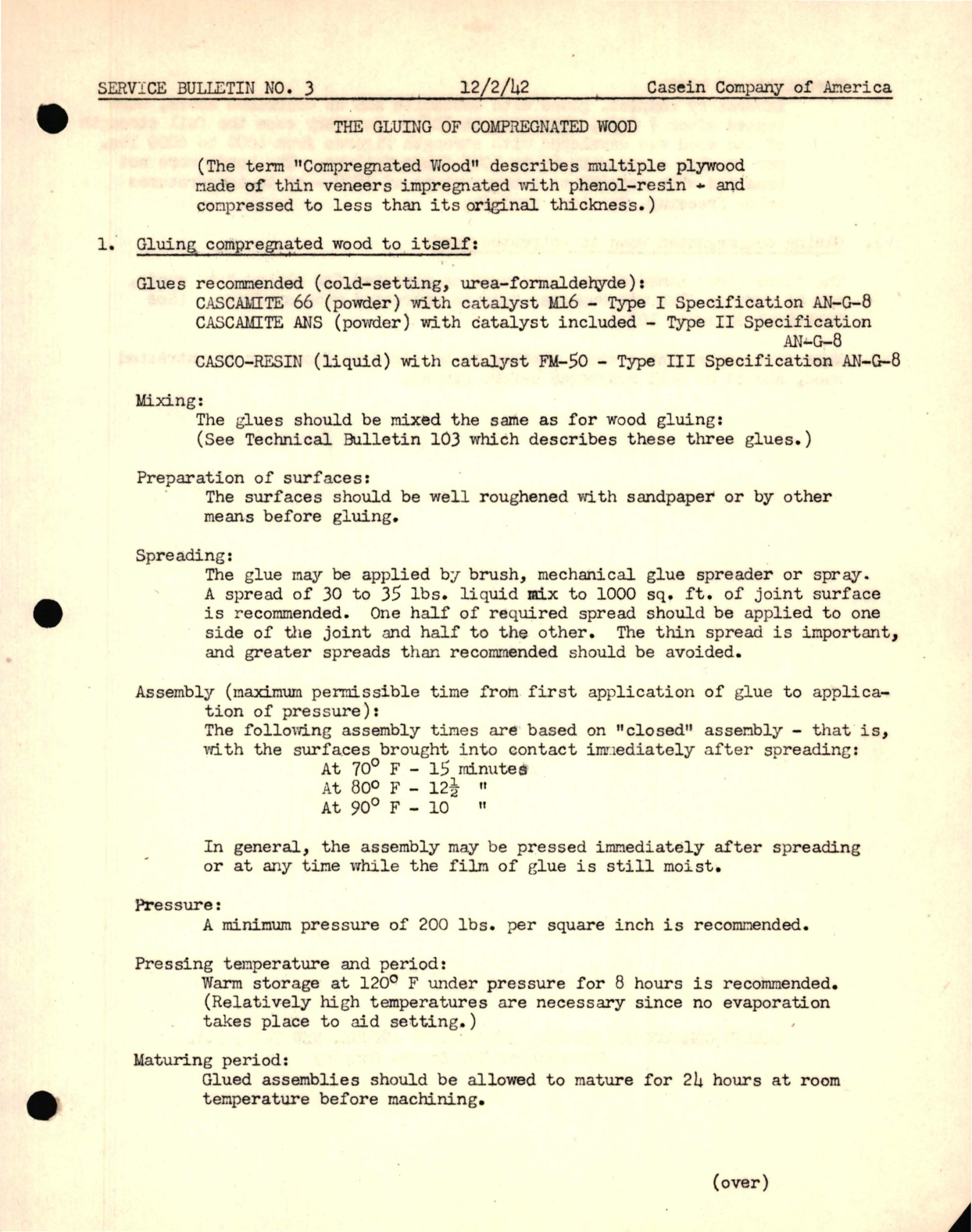 Sample page 1 from AirCorps Library document:  The Gluing of Compregnated Wood 