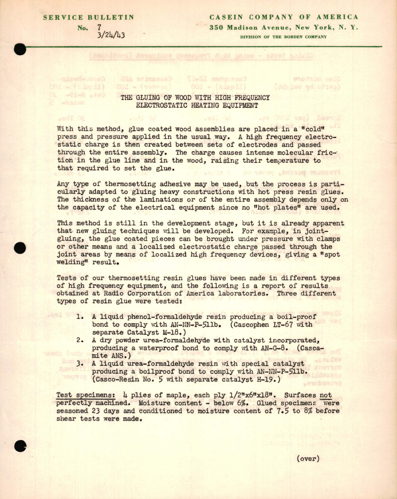 Sample page 1 from AirCorps Library document: The Gluing of Wood with High Frequency Electrostatic Heating Equipment 