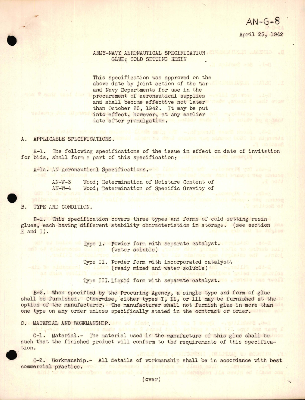 Sample page 1 from AirCorps Library document: Glue, Cold Setting Resin