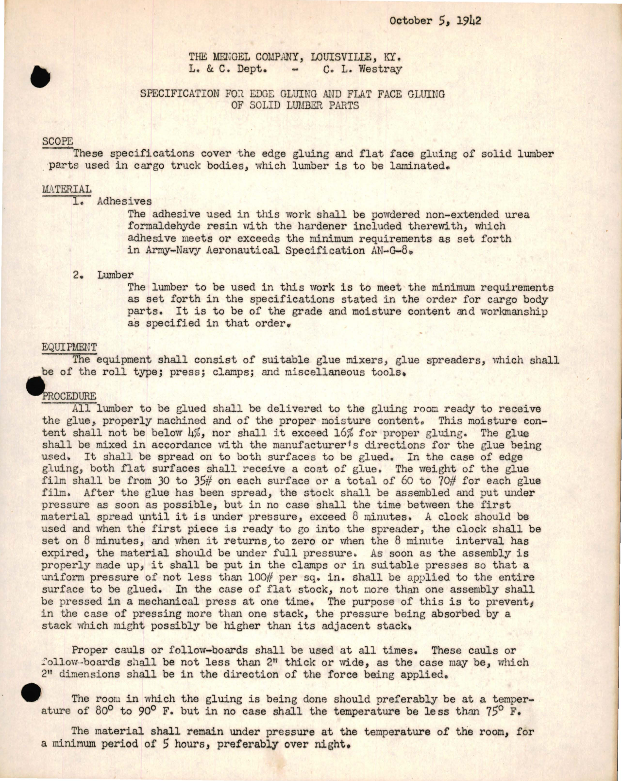 Sample page 1 from AirCorps Library document: Specification for Edge Gluing and Flat Face Gluing of Solid Lumber Parts 