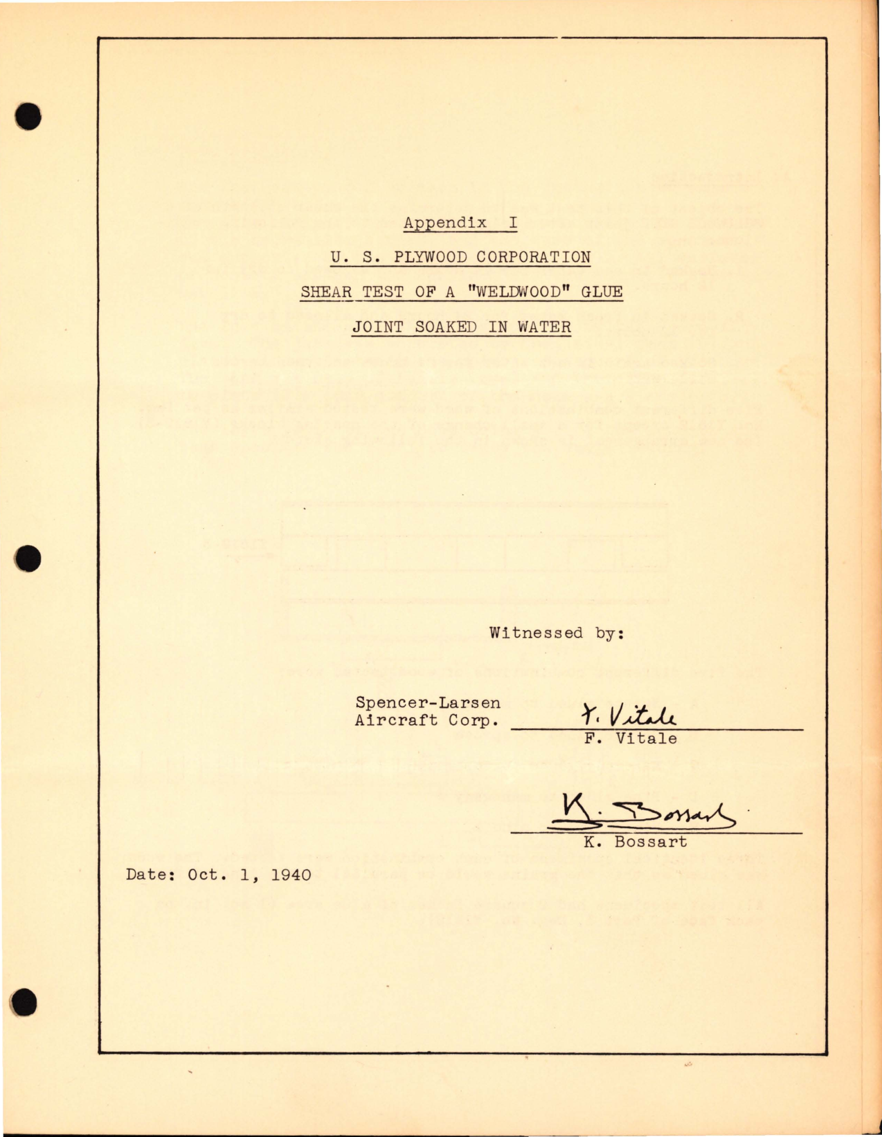 Sample page 1 from AirCorps Library document:  US Plywood Corporation Shear Test of a Weldwood Glue Joint Soaked in Water