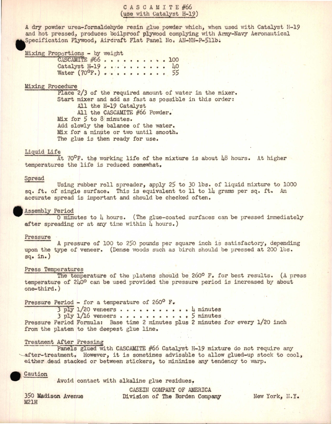 Sample page 1 from AirCorps Library document: Cascamite #66 (Use with Catalyst H-19) 