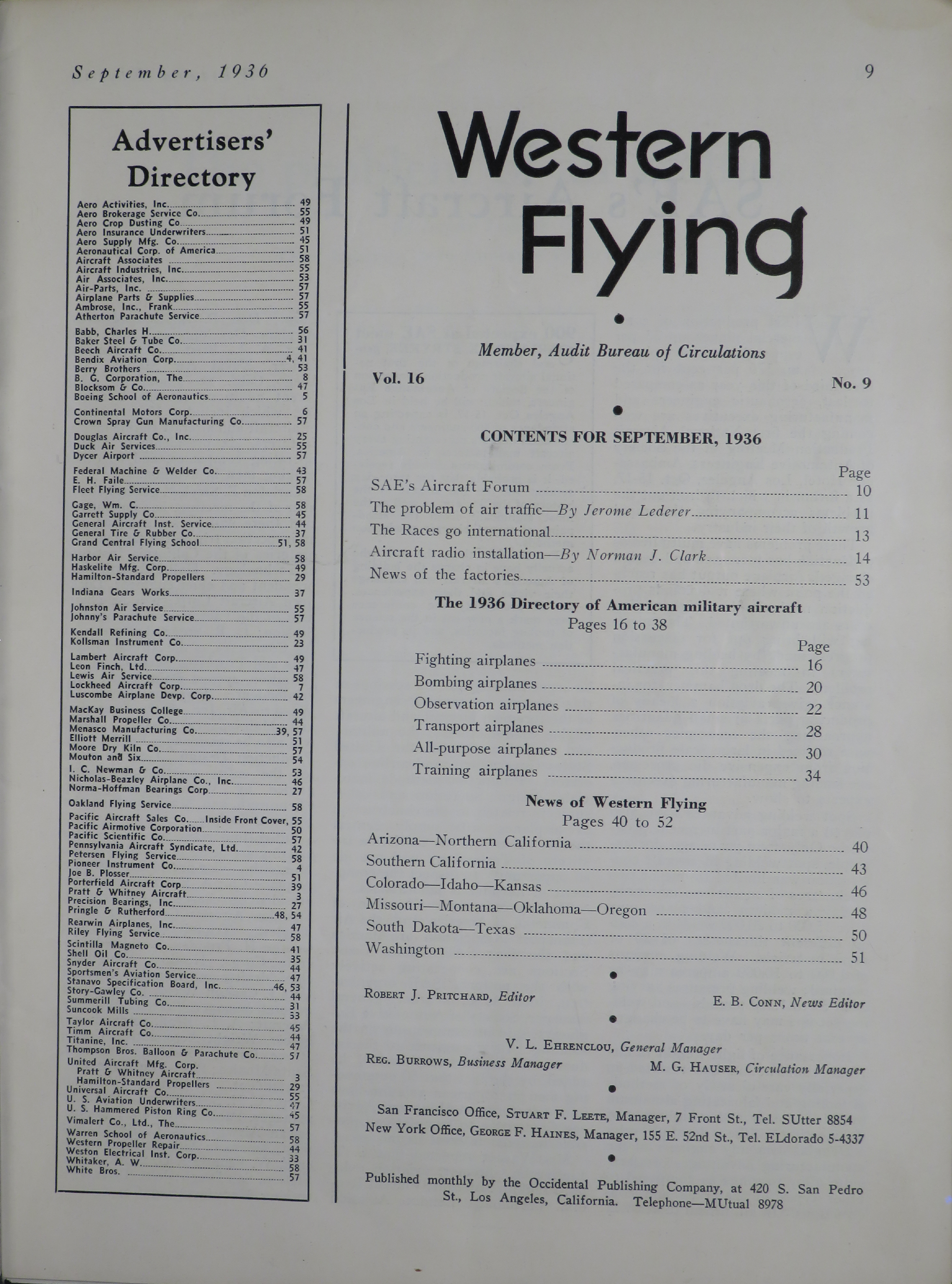 Sample page 9 from AirCorps Library document: Western Flying - Including 1936 Directory of Military Aircraft