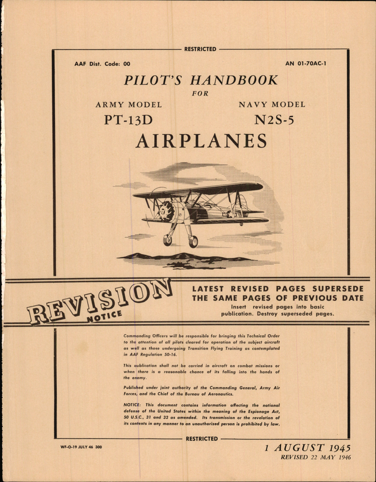 Sample page 1 from AirCorps Library document: Pilot's Handbook for Army Model PT-13D, Navy Model N2S-5