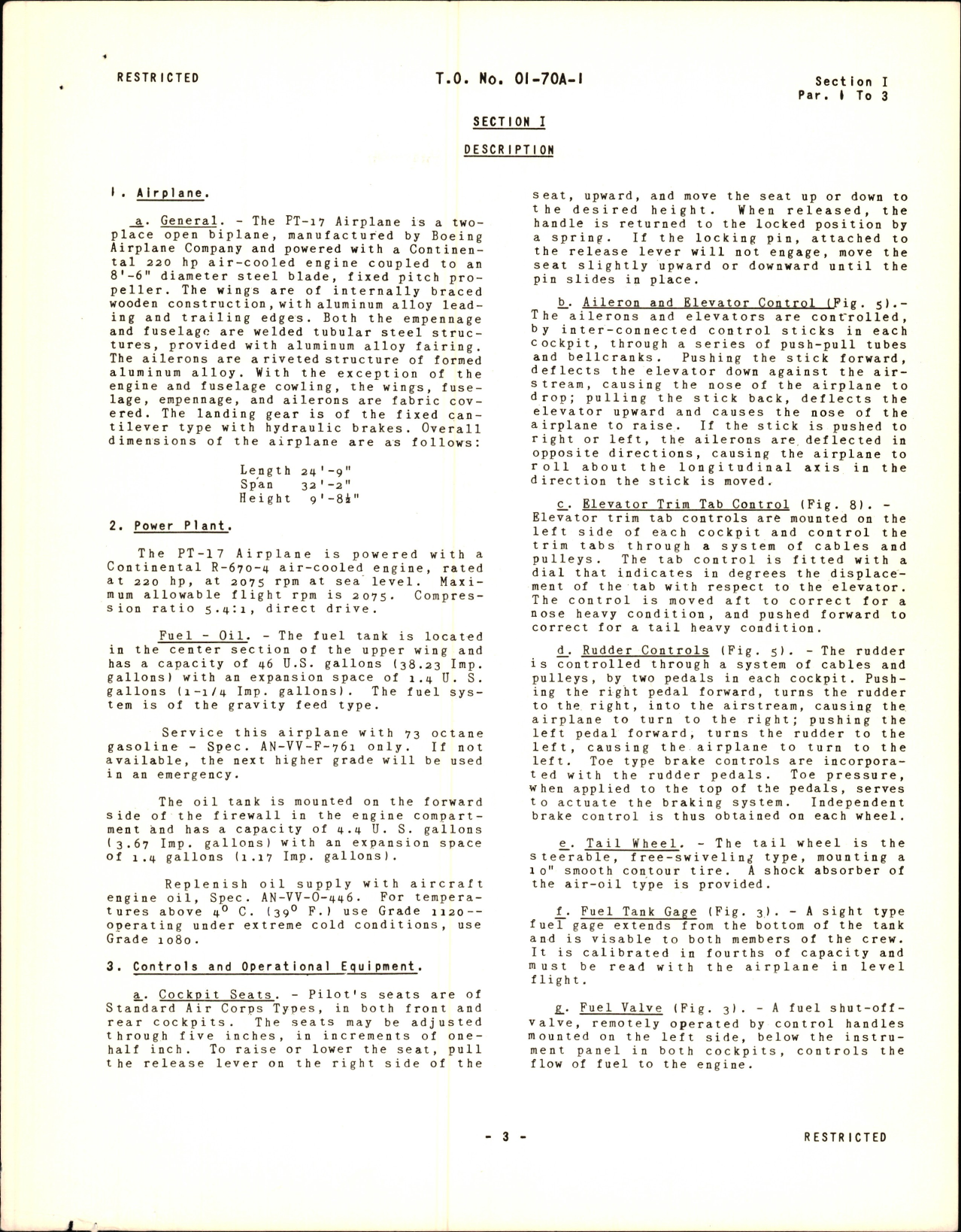 Sample page 5 from AirCorps Library document: Pilot's Flight Operating Instructions for Model PT-17