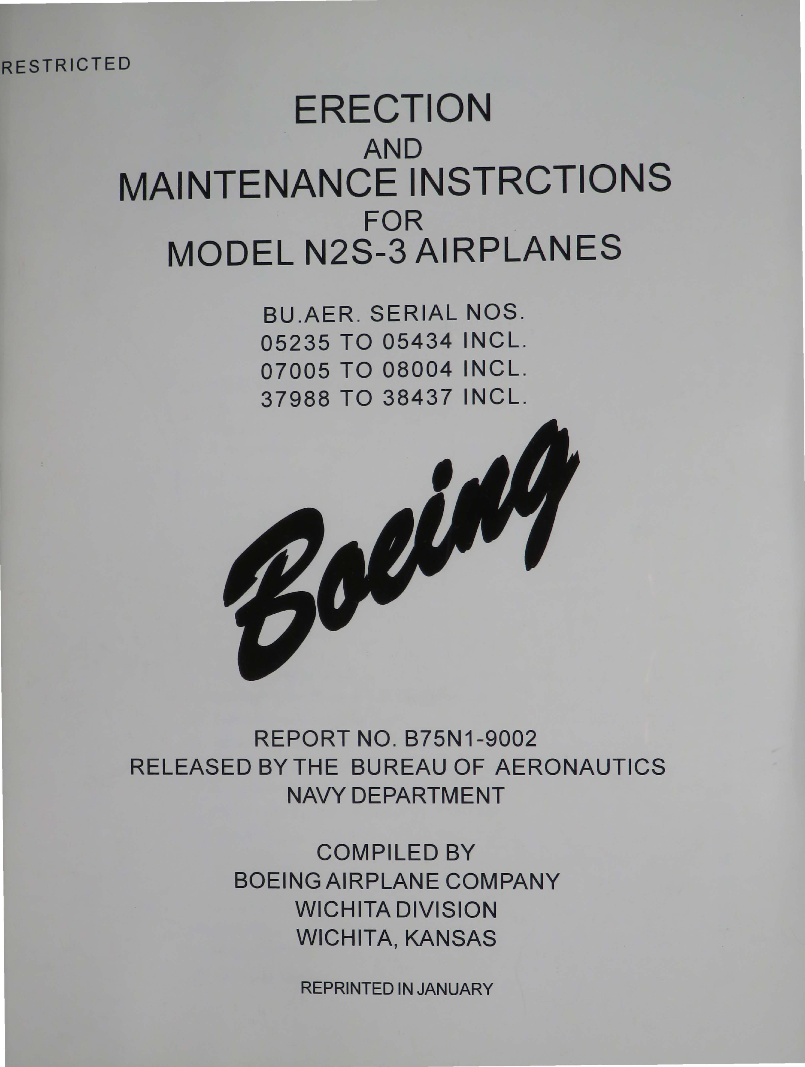 Sample page 1 from AirCorps Library document: Erection and Maintenance instructions for Model N2S-3 