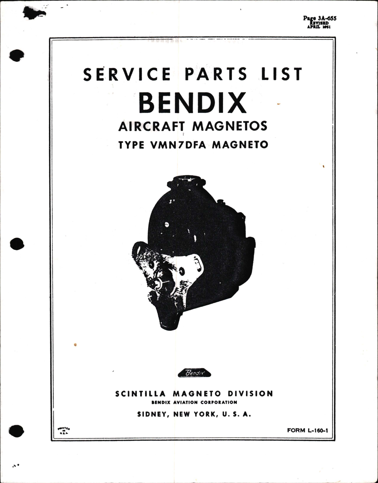 Sample page 1 from AirCorps Library document: Service Parts List for Bendix Type VMN7DFA Magnetos 