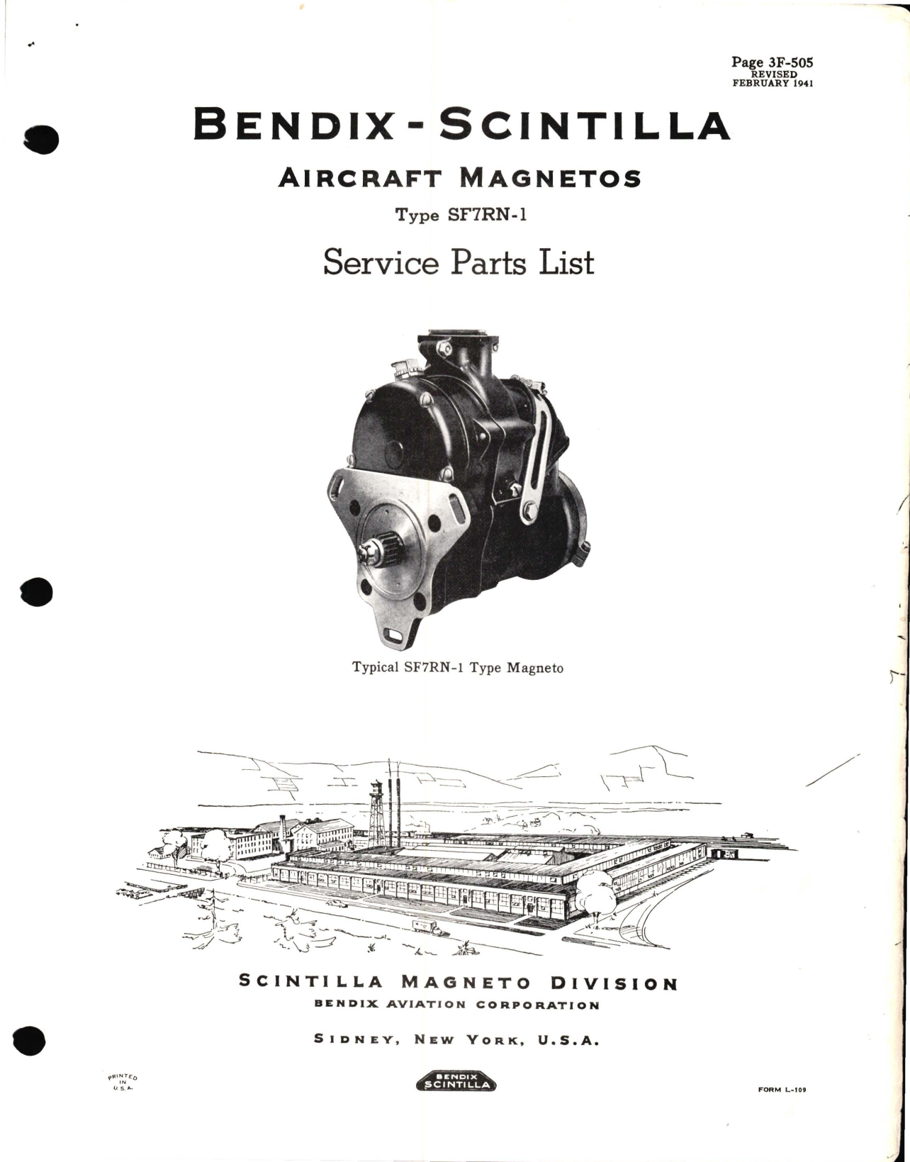 Sample page 1 from AirCorps Library document: Service Parts List Bendix-Scintilla Magnetos Type SF7RN-1 