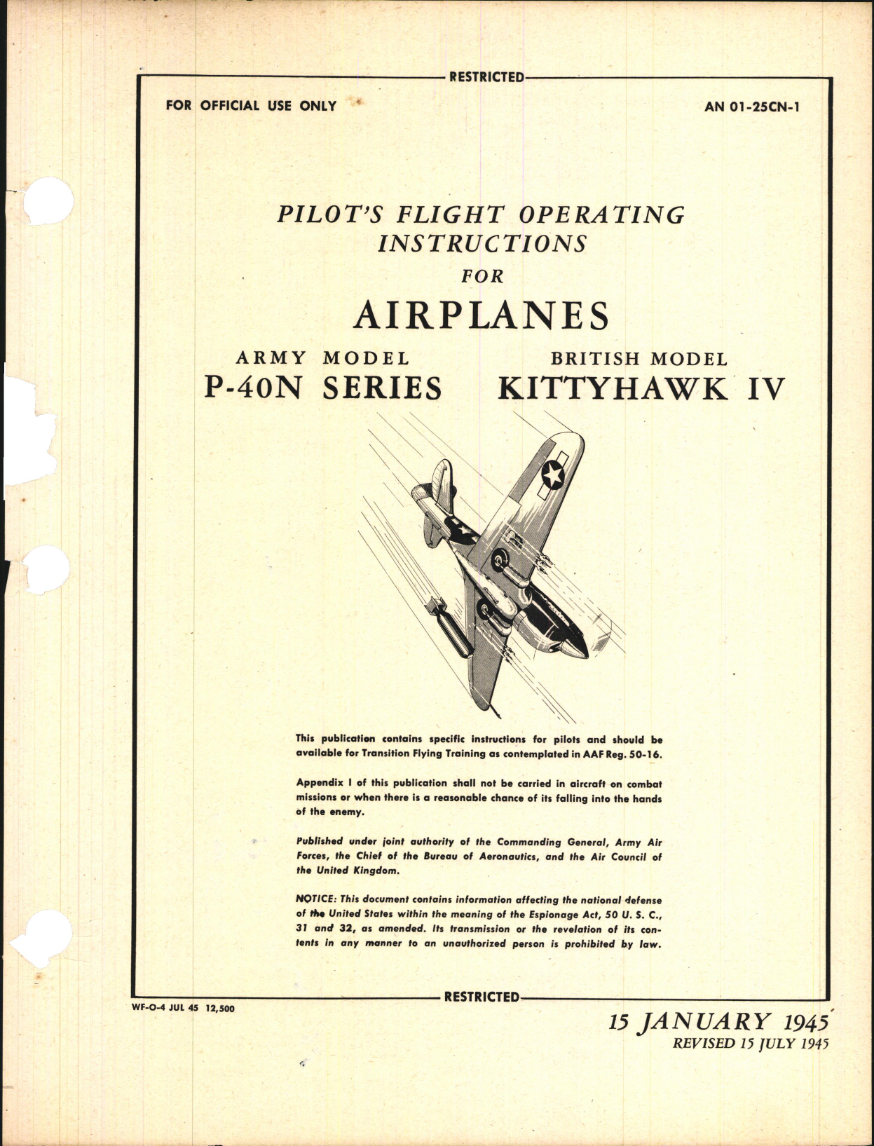 Sample page 1 from AirCorps Library document: Pilot's Flight Operating Instructions for P-40N Series, Kittyhawk IV