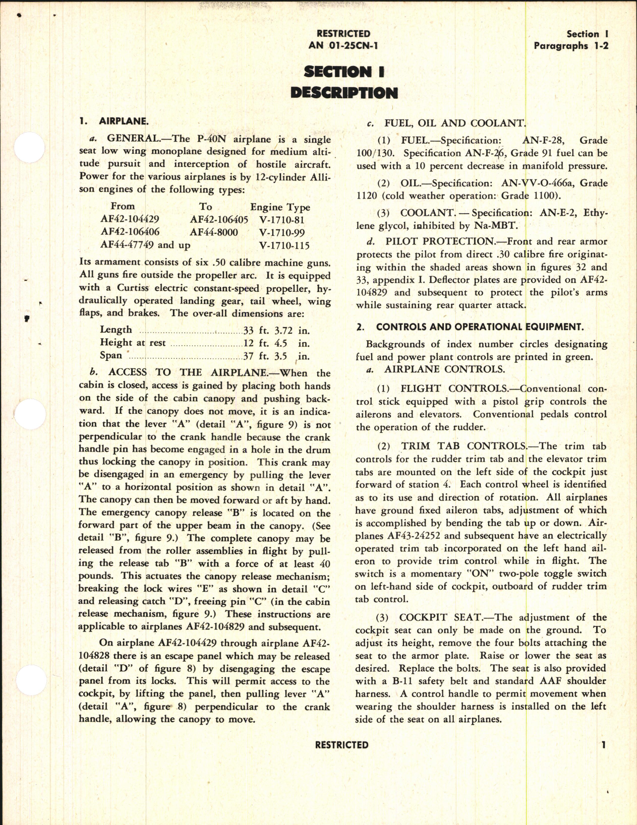 Sample page 5 from AirCorps Library document: Pilot's Flight Operating Instructions for P-40N Series, Kittyhawk IV