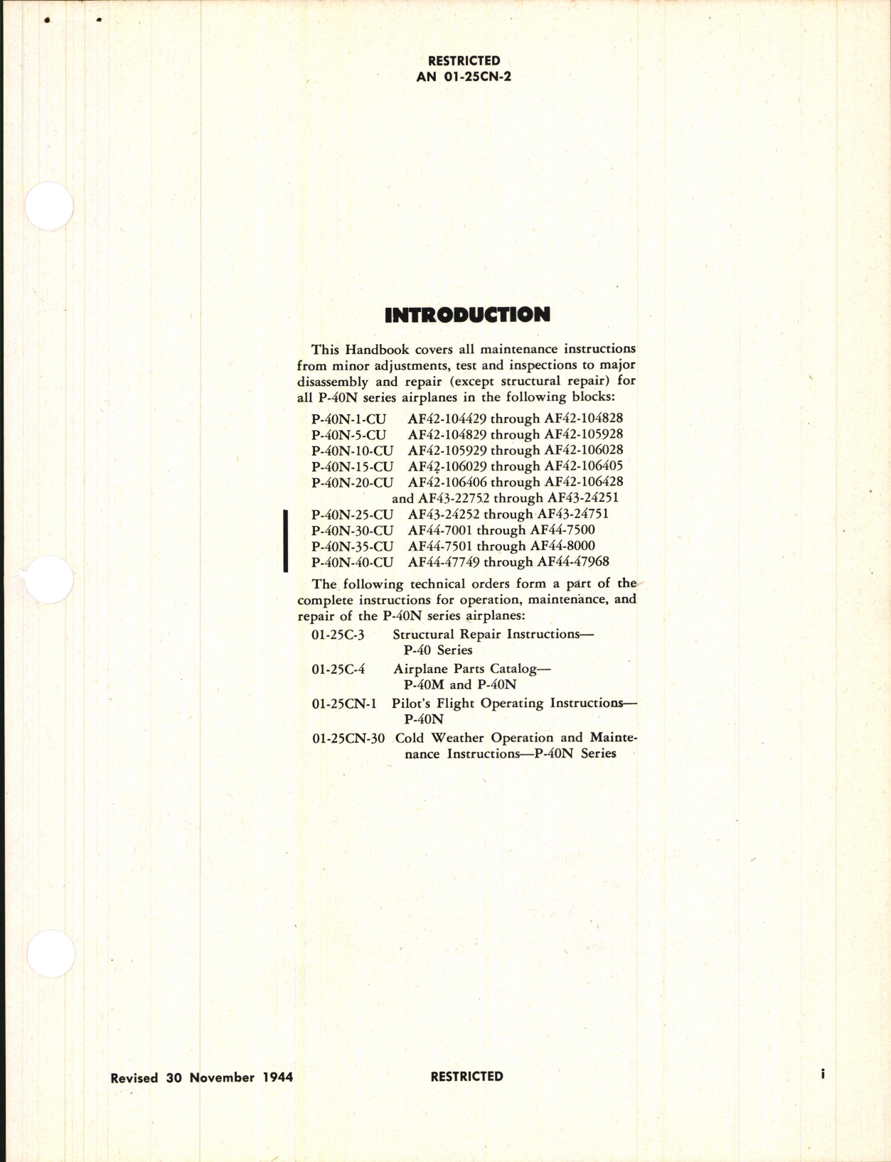 Sample page 5 from AirCorps Library document: Erection & Maintenance Instructions for P-40N Series, Kittyhawk IV