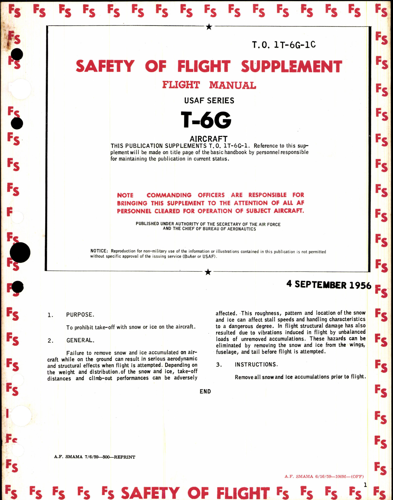 Sample page 1 from AirCorps Library document: Safety of Flight Supplement Flight Manual for T-6G Aircraft