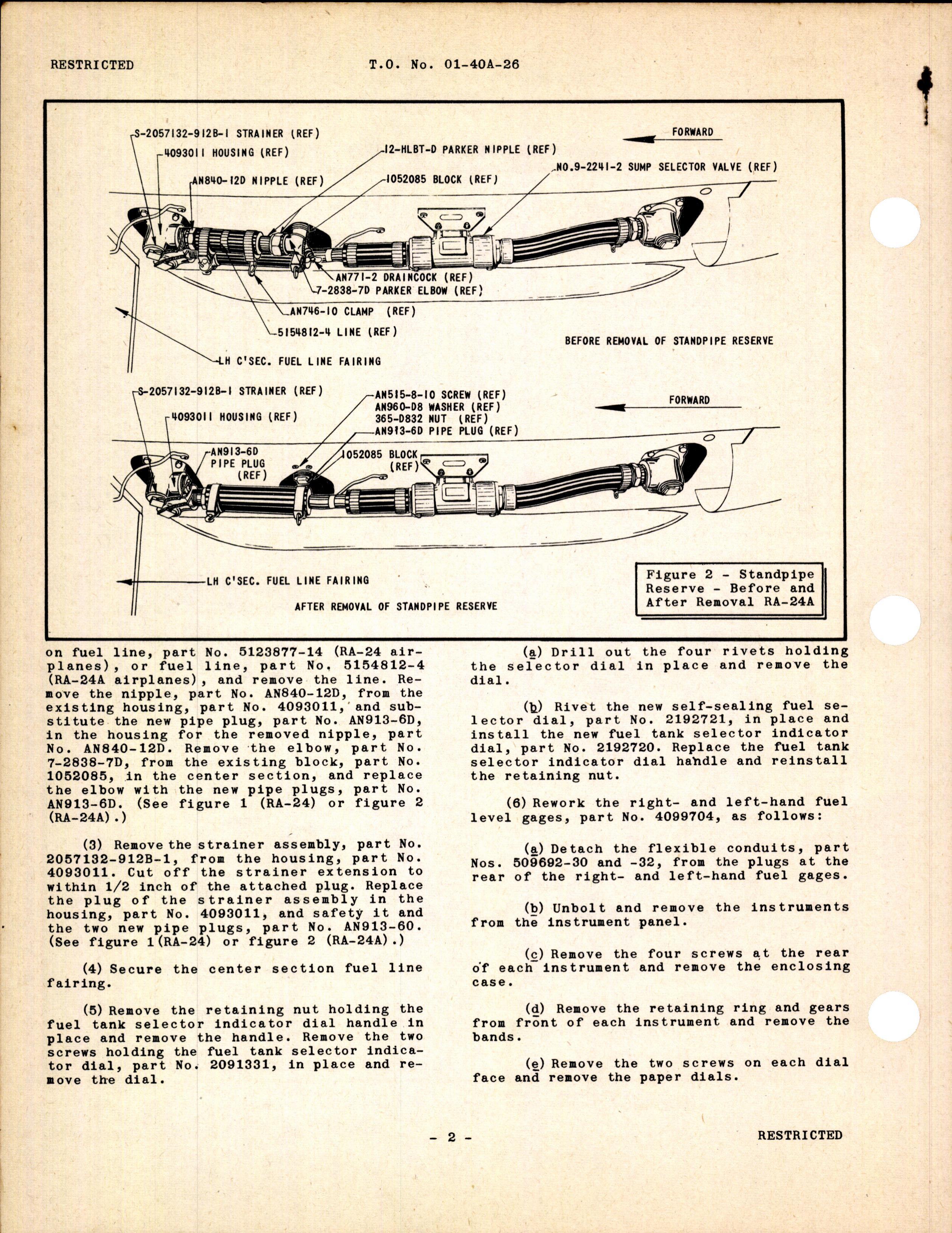 Sample page 2 from AirCorps Library document: Removal of Standpipe Reserve From Left-Hand Main Fuel Tank for RA-24 and RA-24A