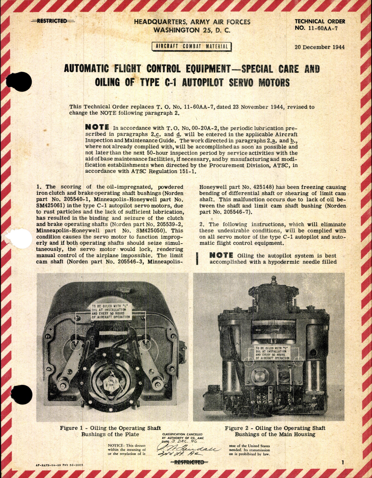 Sample page 1 from AirCorps Library document: Special Care and Oiling of Type C-1 Autopilot Servo Motors