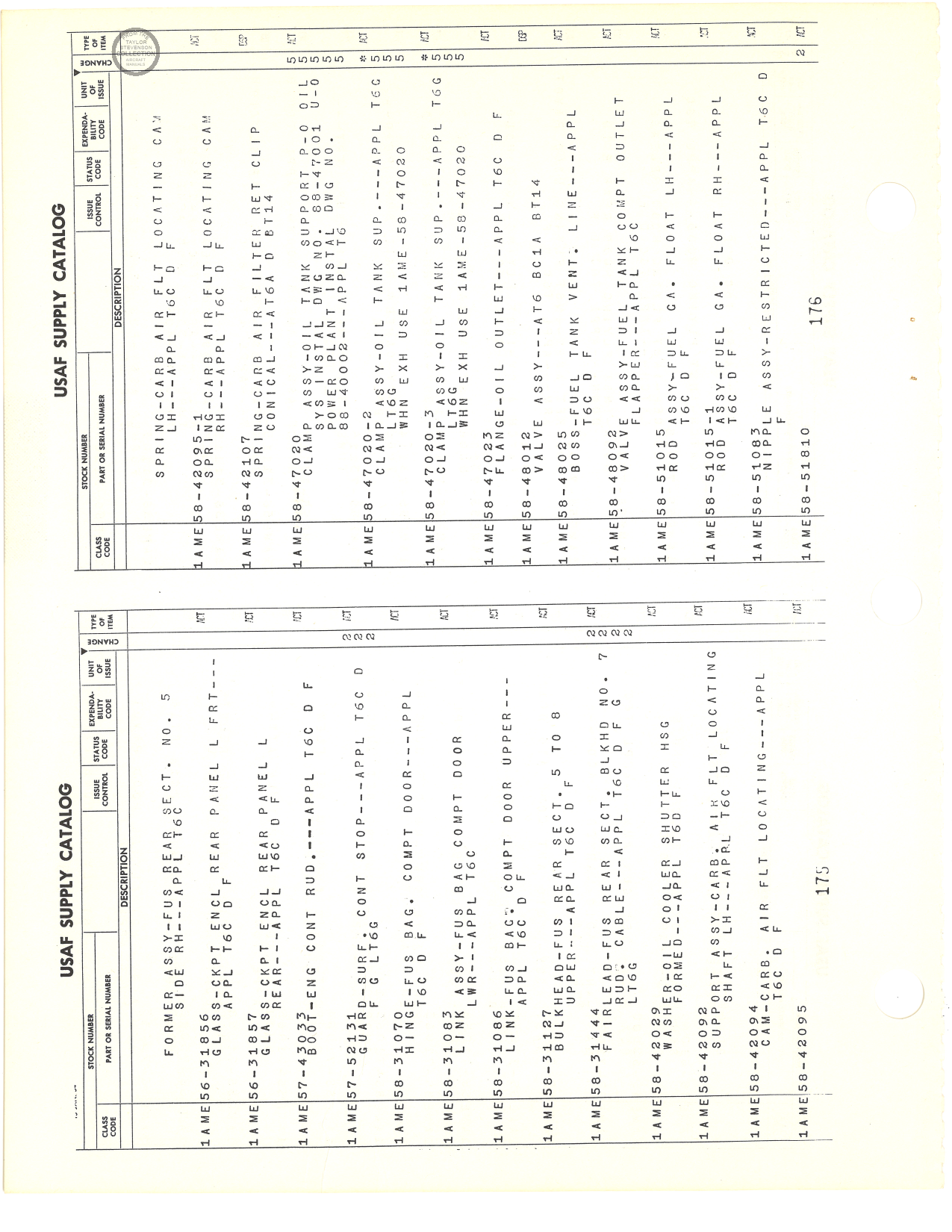 Sample page 210 from AirCorps Library document: USAF Supply Catalog - T-6