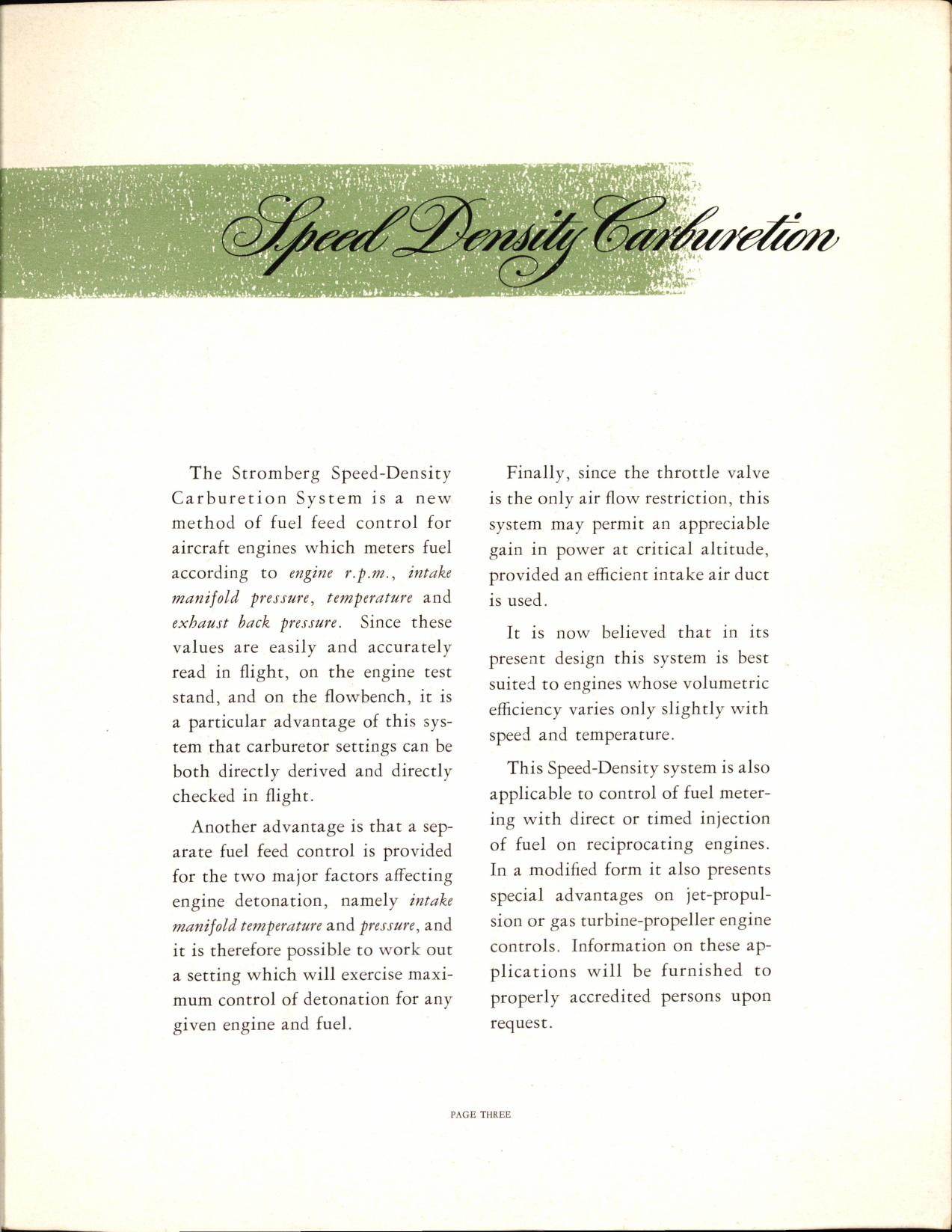 Sample page 3 from AirCorps Library document: Speed-Density Stromberg Carburetion System Model SD-400