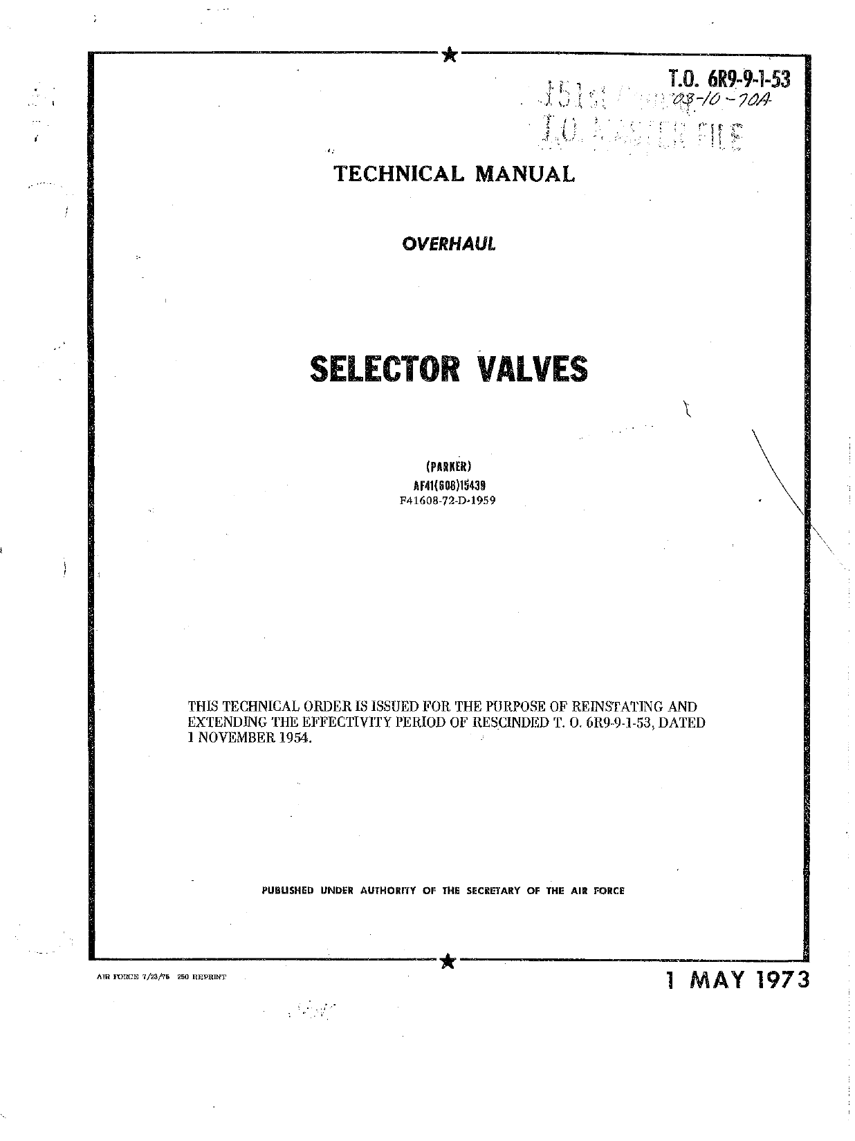Sample page 1 from AirCorps Library document: Technical Manual for Selector Valves