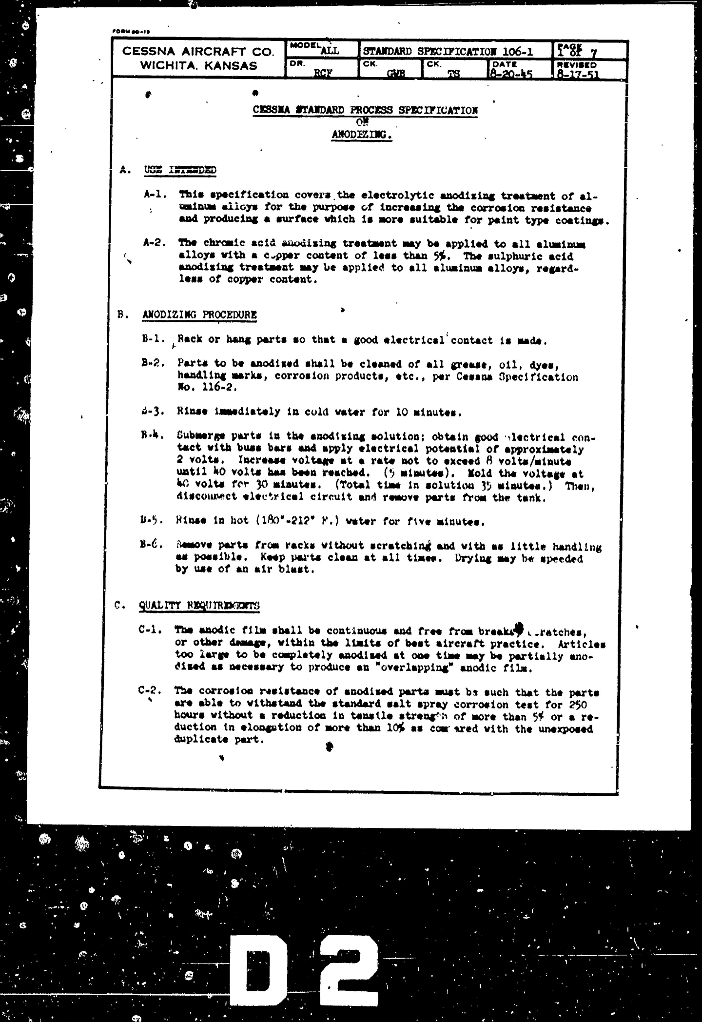 Sample page 2 from AirCorps Library document: Process Specification on Anodizing