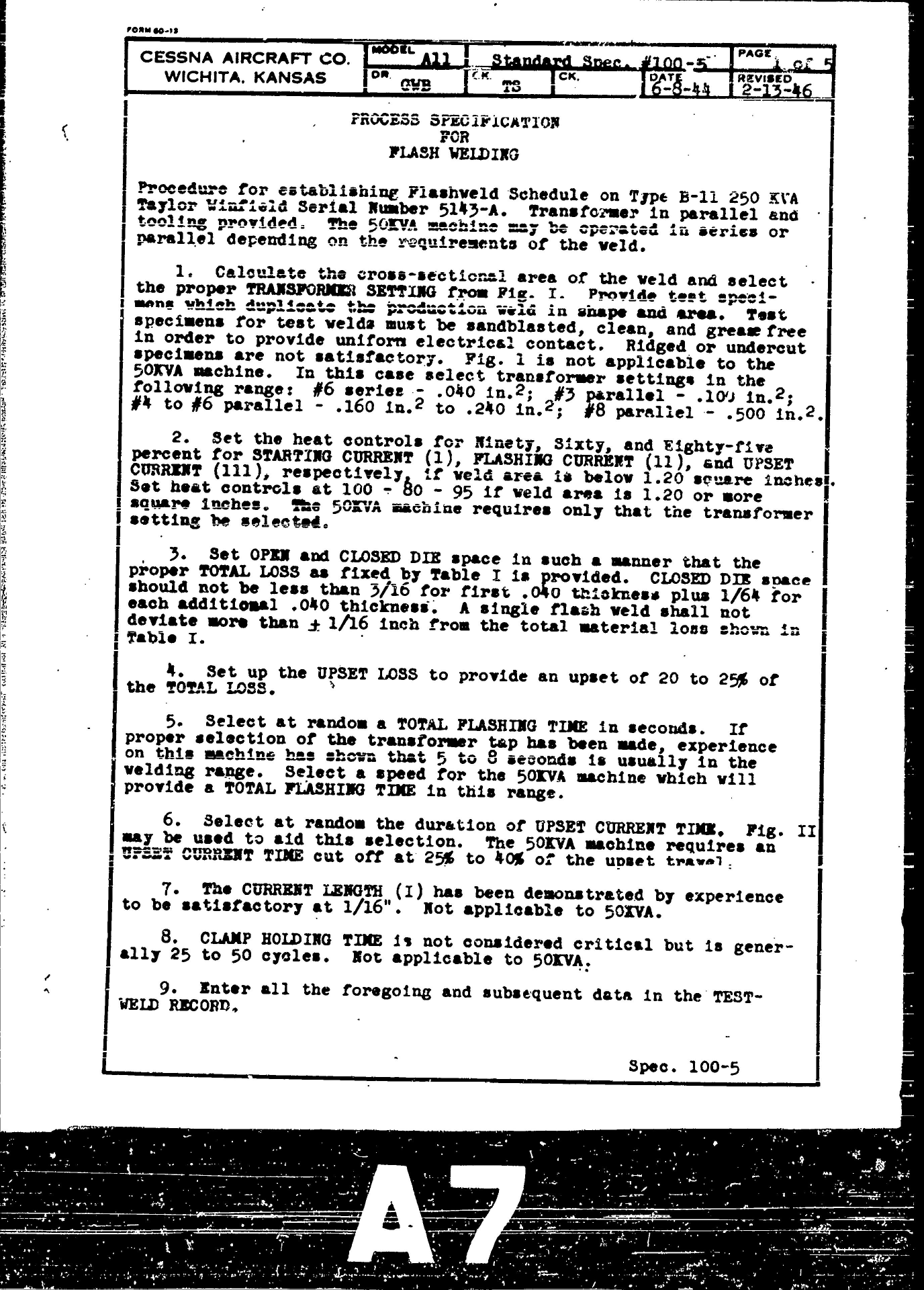 Sample page 1 from AirCorps Library document: Process Specification for Flash Welding