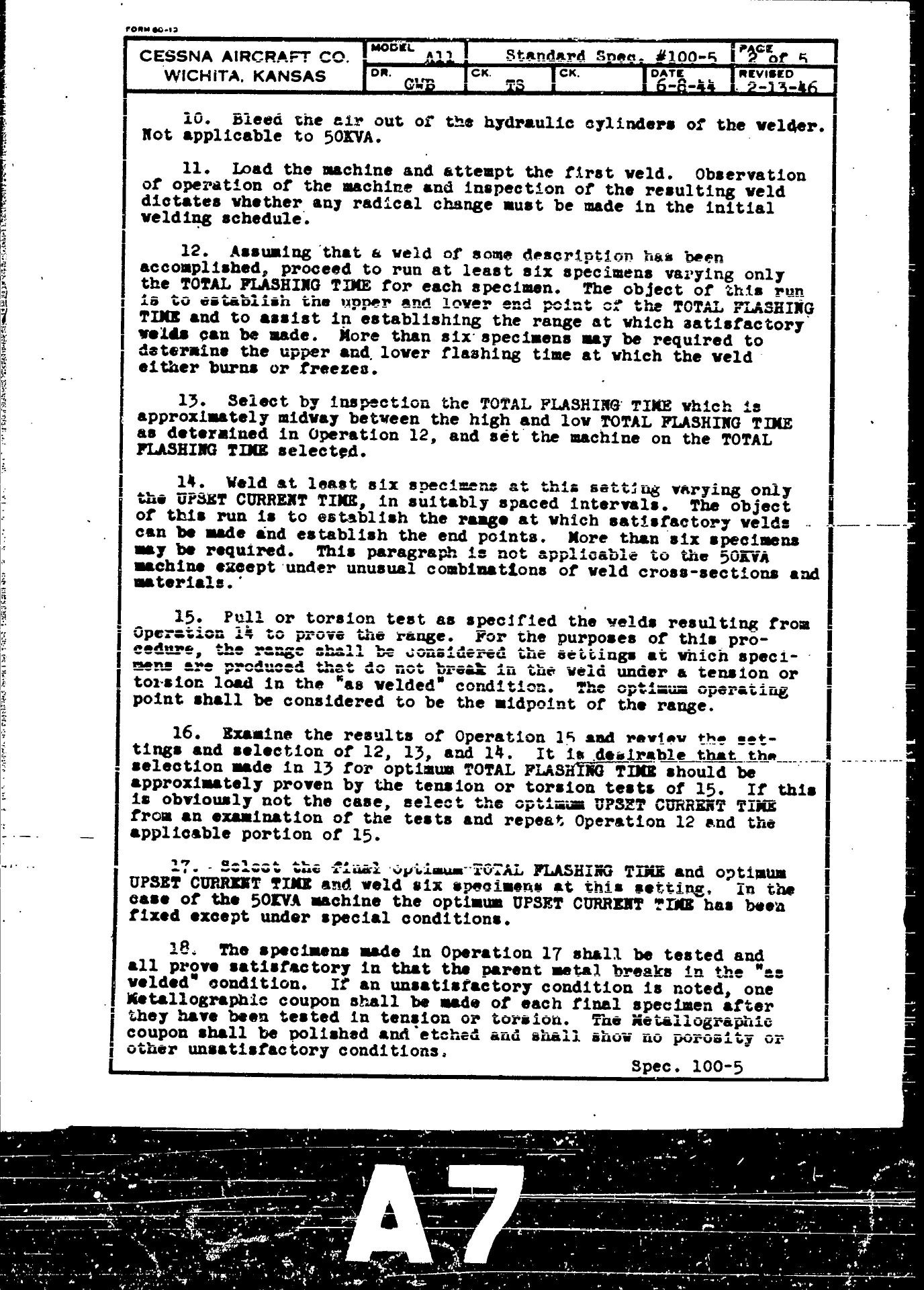 Sample page 2 from AirCorps Library document: Process Specification for Flash Welding