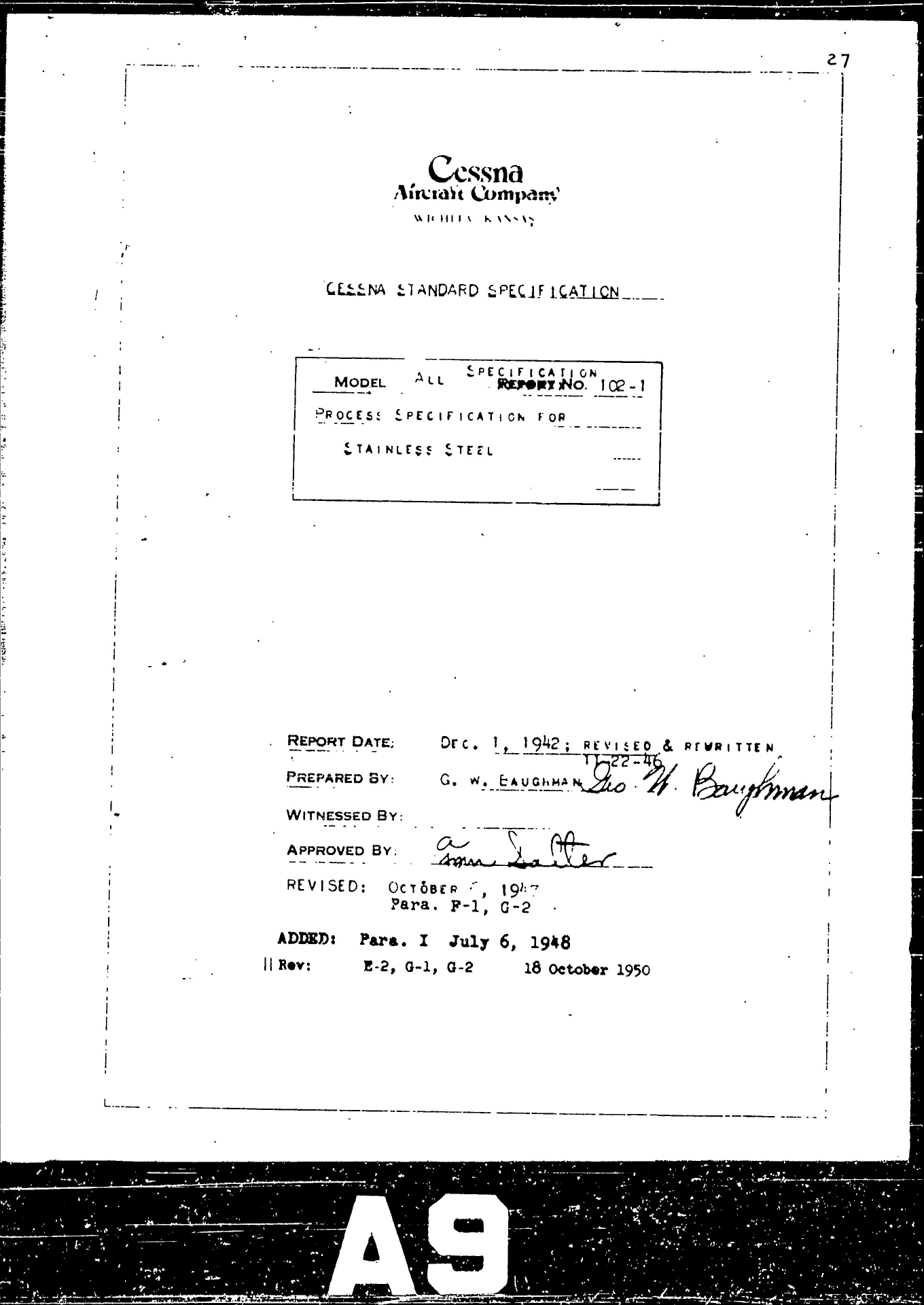 Sample page 1 from AirCorps Library document: Process Specification for Stainless Steel