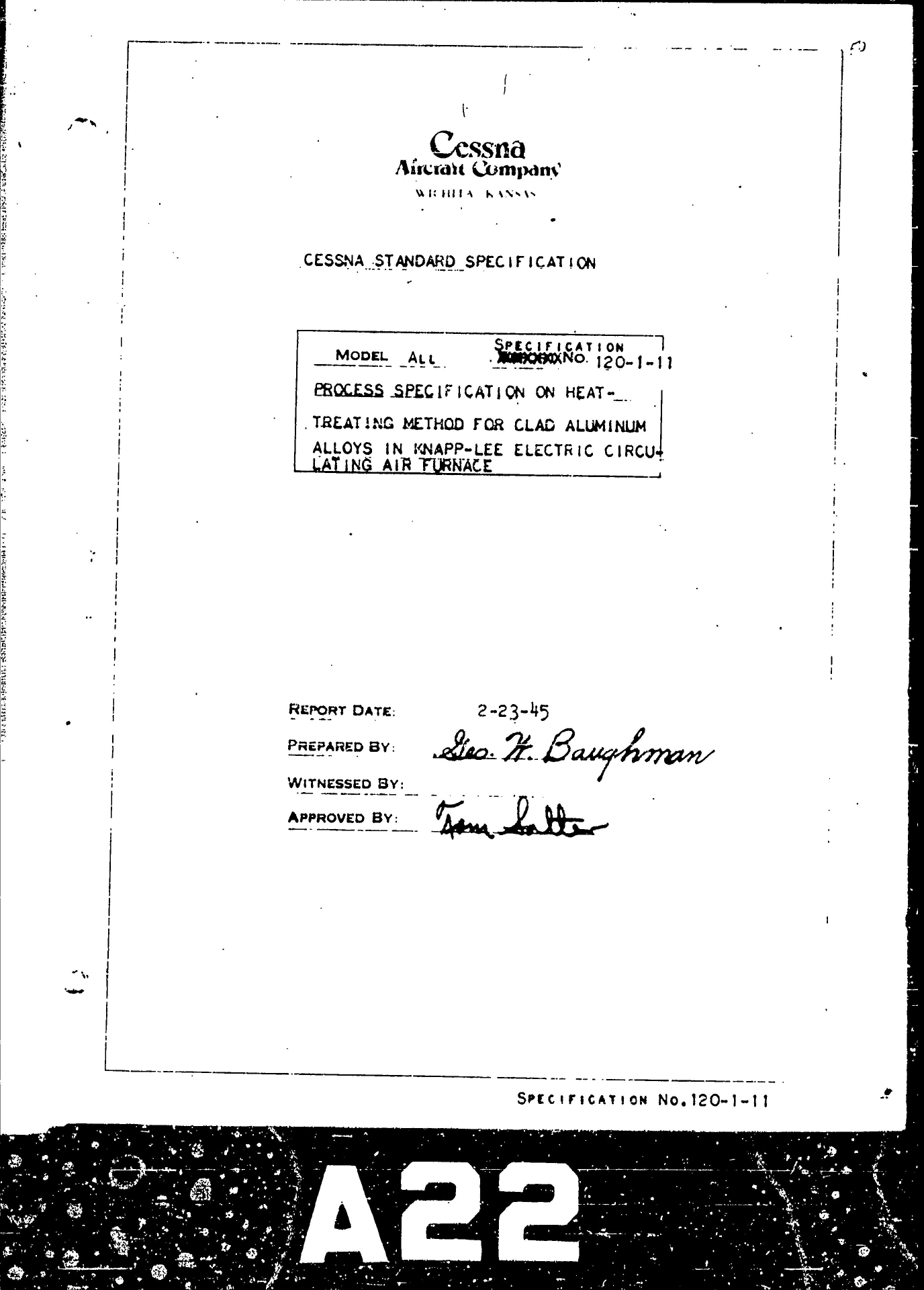 Sample page 1 from AirCorps Library document: Process Specification on Heat Treating Method for Clad Aluminum Alloys in Knapp-Lee Electric Circulating Air Furnace