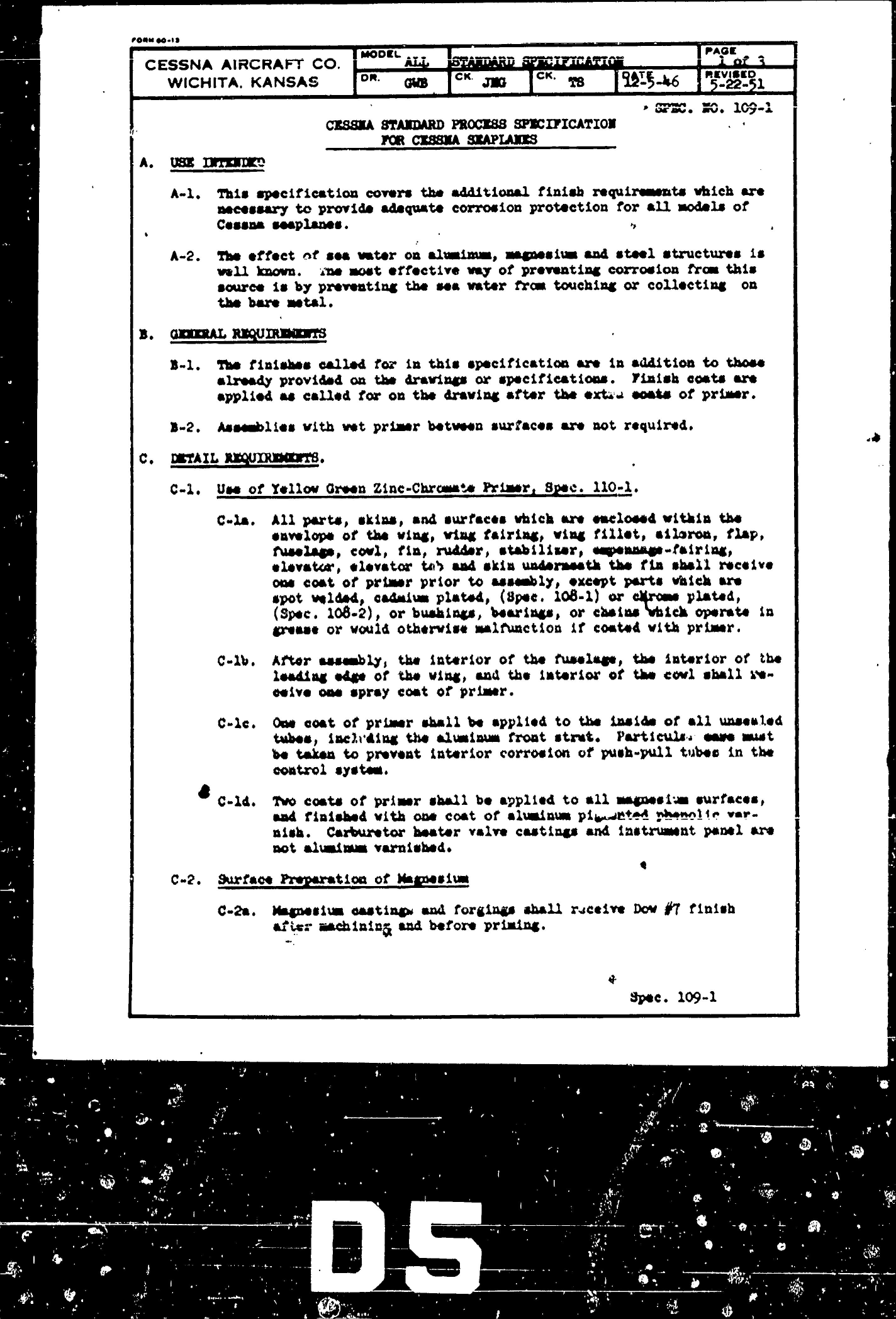 Sample page 2 from AirCorps Library document: Process Specification for Protective Finish on Cessna Seaplanes