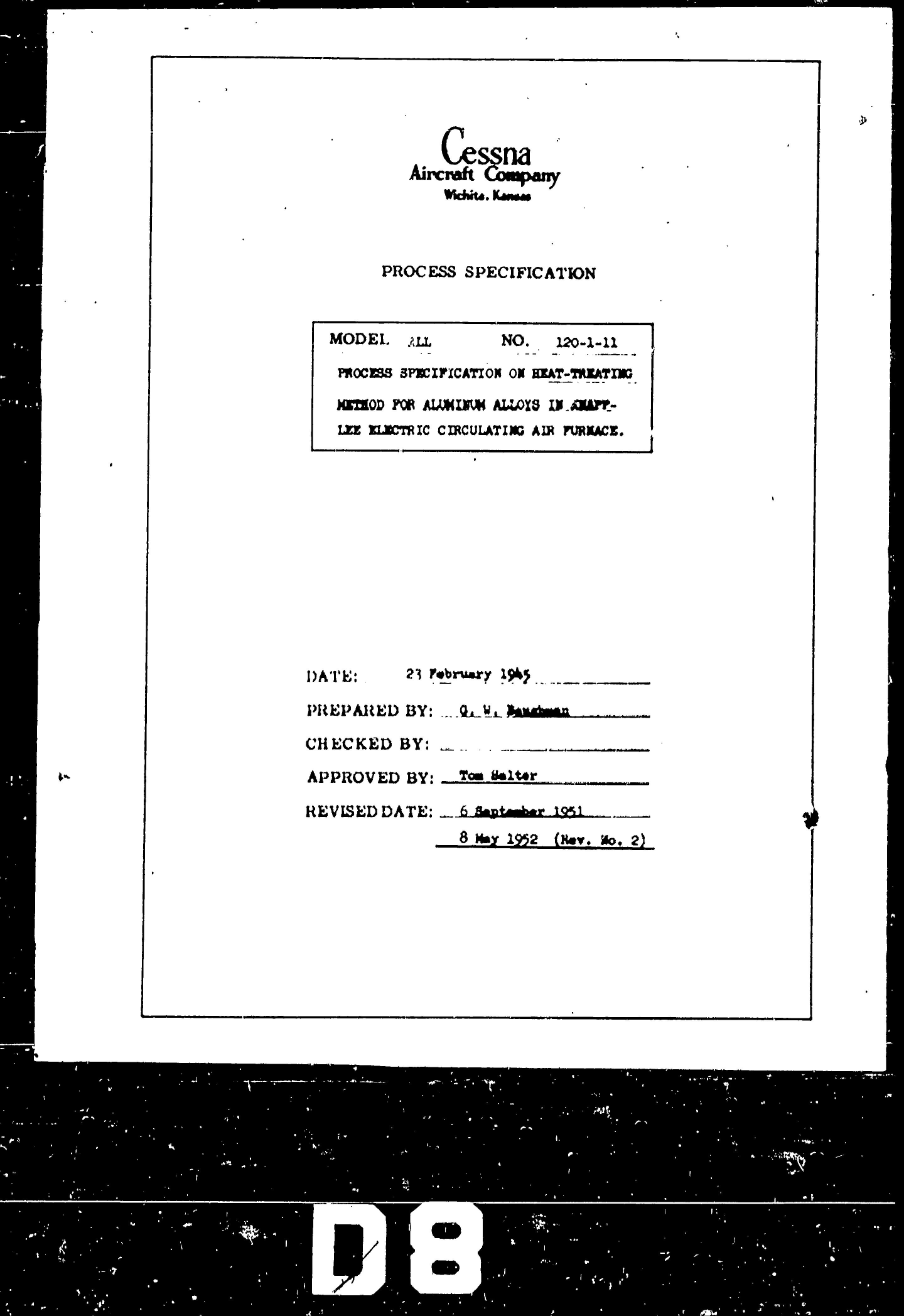 Sample page 1 from AirCorps Library document: Process Specification on Heat Treating Method for Aluminum Alloys in Knapp-Lee Electric Circulating Air Furnace