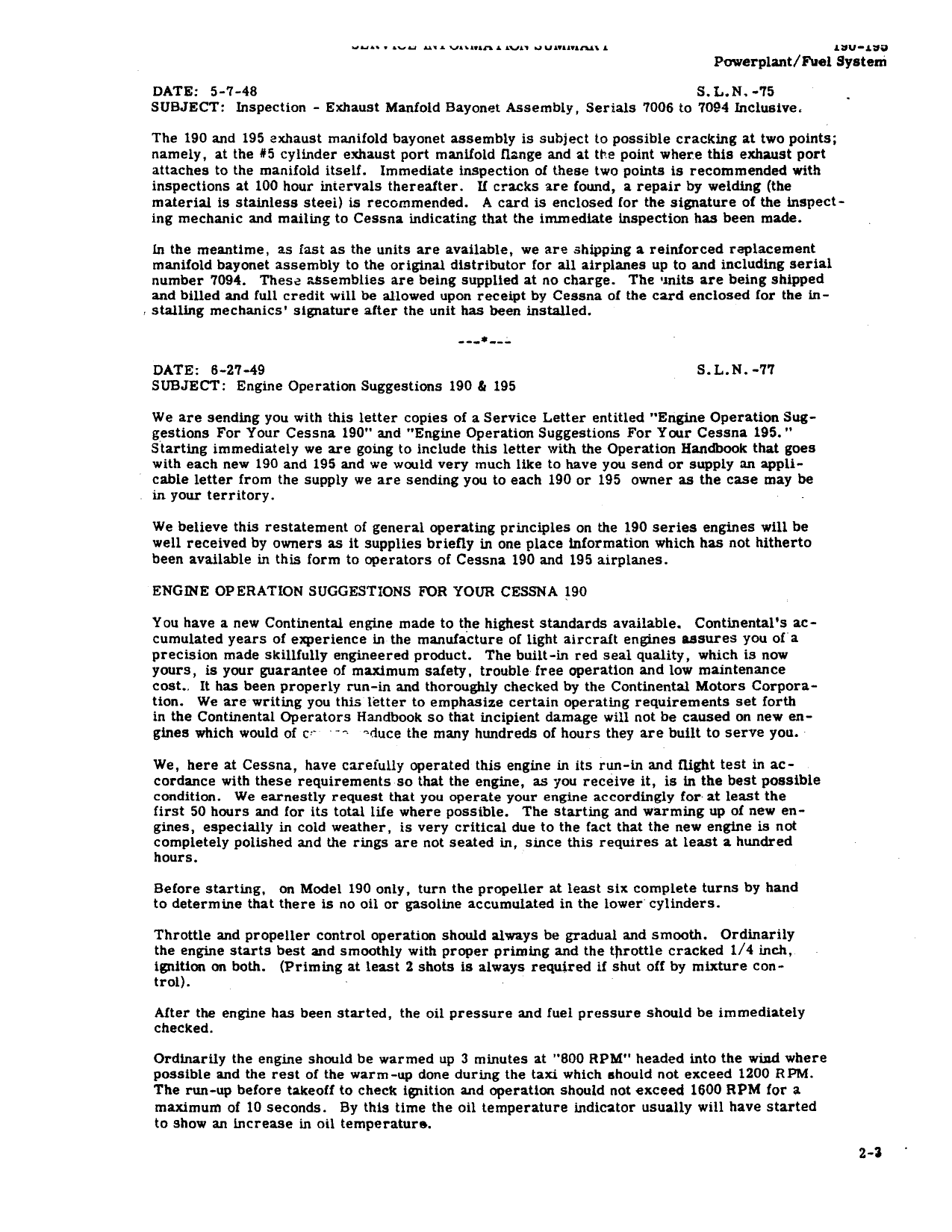 Sample page 4 from AirCorps Library document: Service Information Summary for Cessna 195