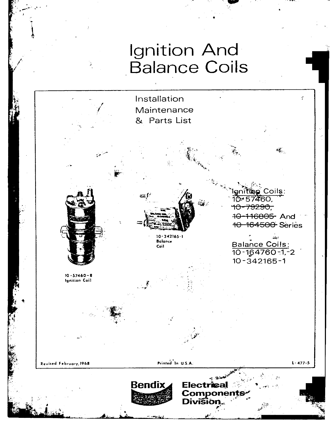 Sample page 1 from AirCorps Library document: Installation and Maintenance Parts List for Ignition Coil 10-57460 and Balance Coils 10-164760 and 10-342165