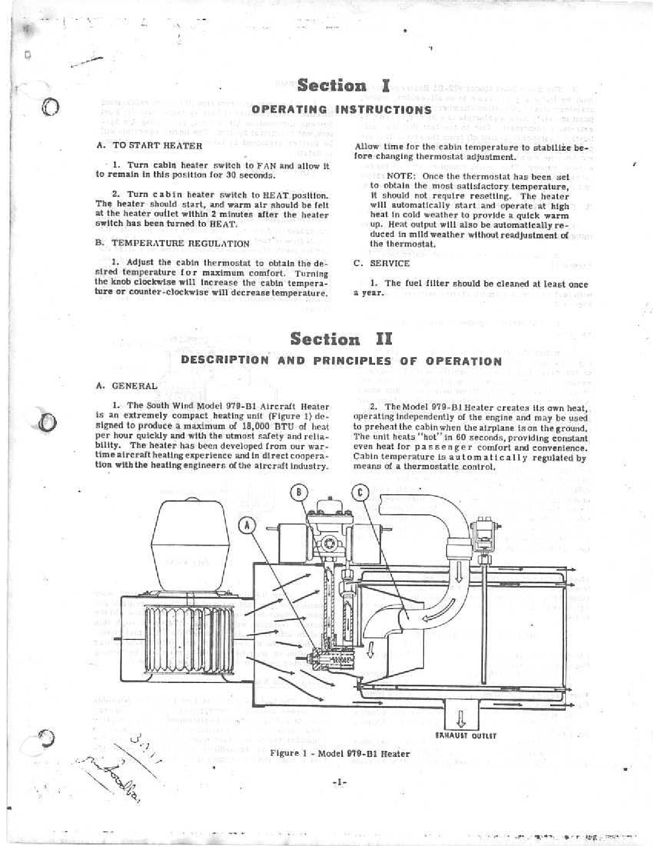 Sample page 1 from AirCorps Library document: Operation Instructions for South Wind Model 979-B1 Aircraft Heater