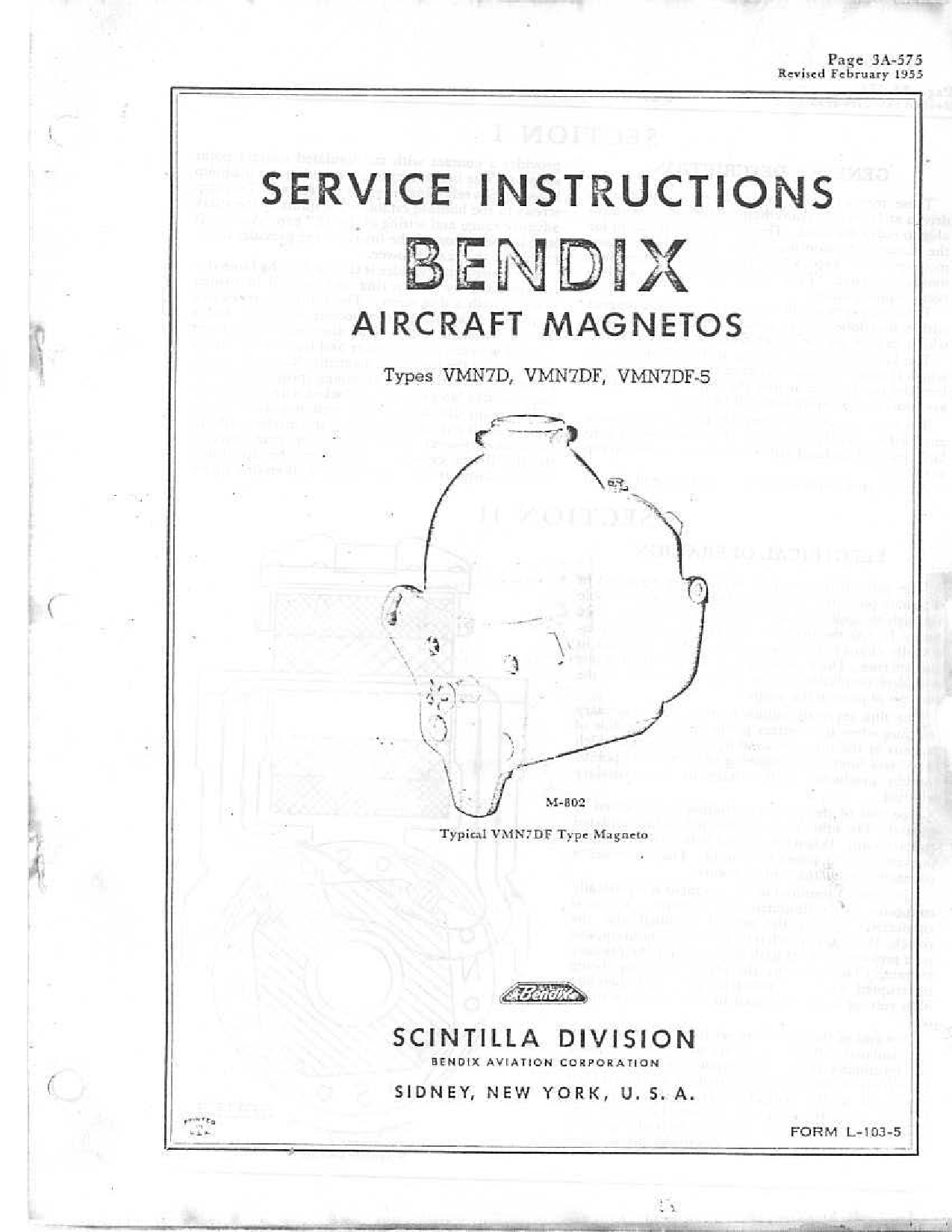 Sample page 1 from AirCorps Library document: Service Instructions for Bendix Aircraft Magnetos Types VMN7D, DF, and DF-5